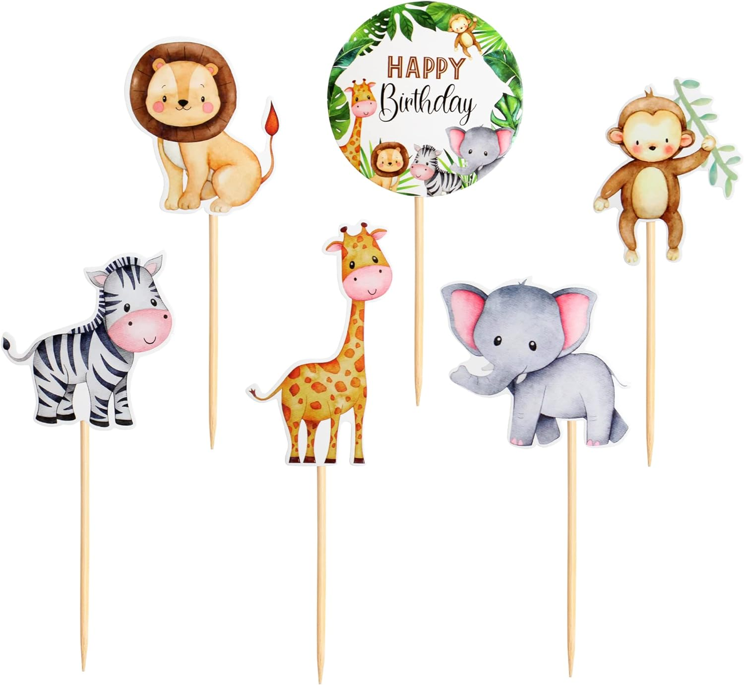 24Pcs Jungle Safari Animal Theme Cupcake Toppers Dessert Muffin Cake Picks Cake Decoration for Jungle Safari Themed Party Baby Shower or Birthday Party Decoration