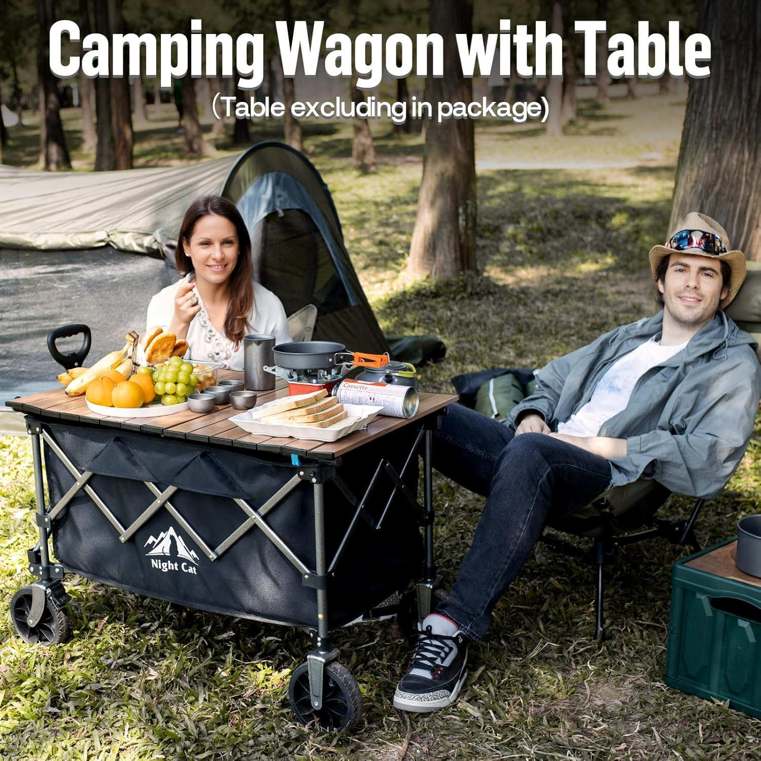 Night Cat Collapsible Wagon for Camping: 150L Garden Gart with Wheels Heavy Duty - Folding Utility Wagon for Outdoor Beach image number 3