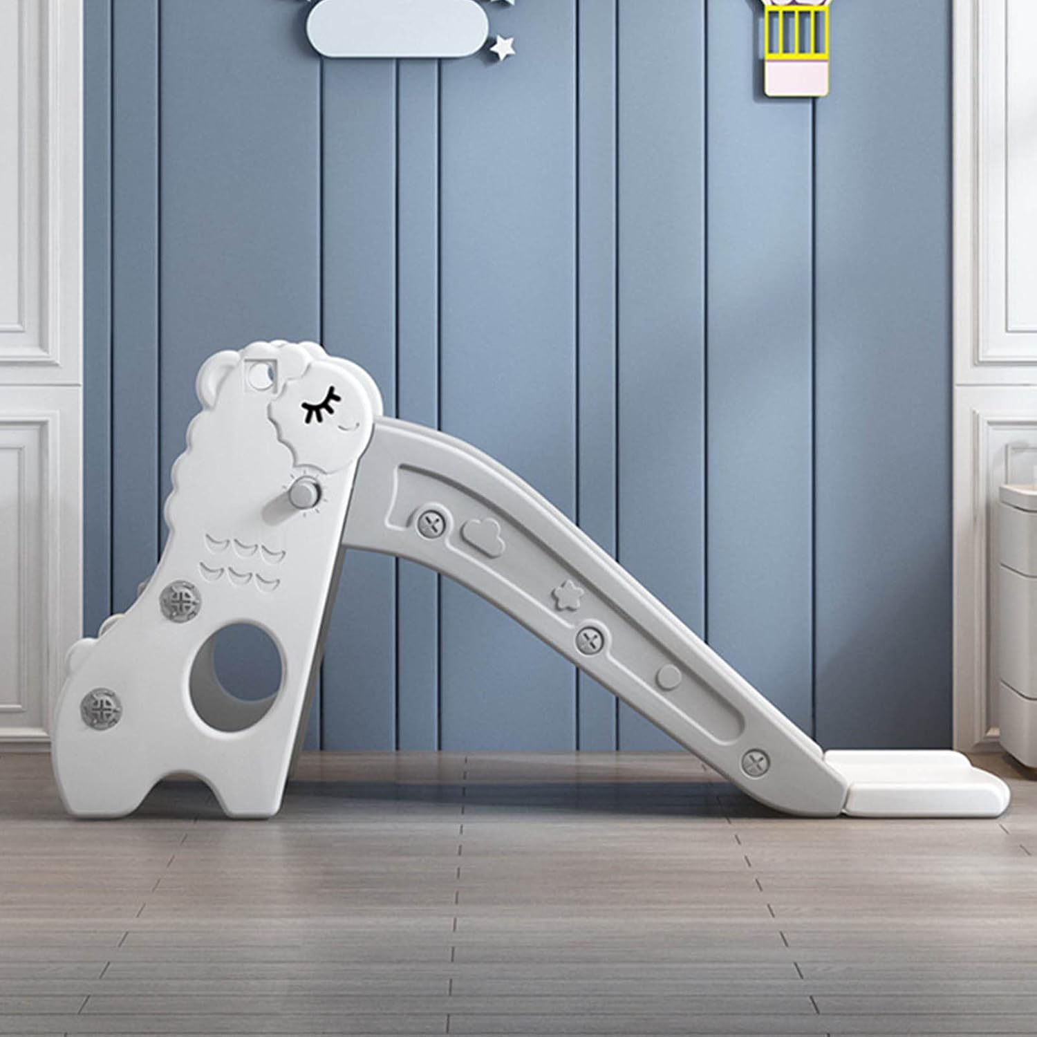 Indoor Slide Safe Foldable Kids Play Slide Living Room Freestanding Stable Base for Toddlers (White Gray) image number 5