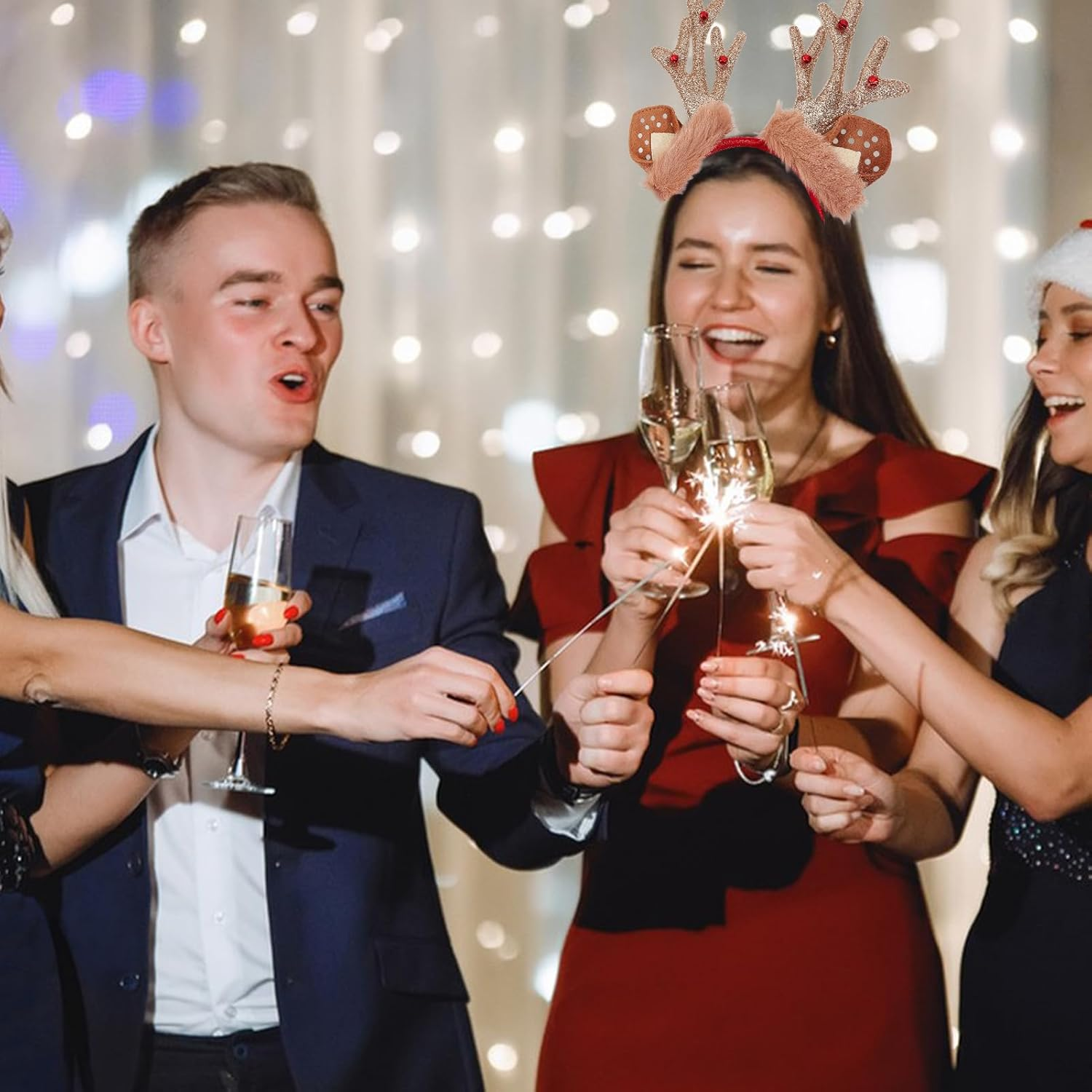 NICENEEDED Reindeer Antlers Headband Cute Plush Christmas Headband with Deer Antlers Halloween Party Cosplay Costume Decorations for Adults