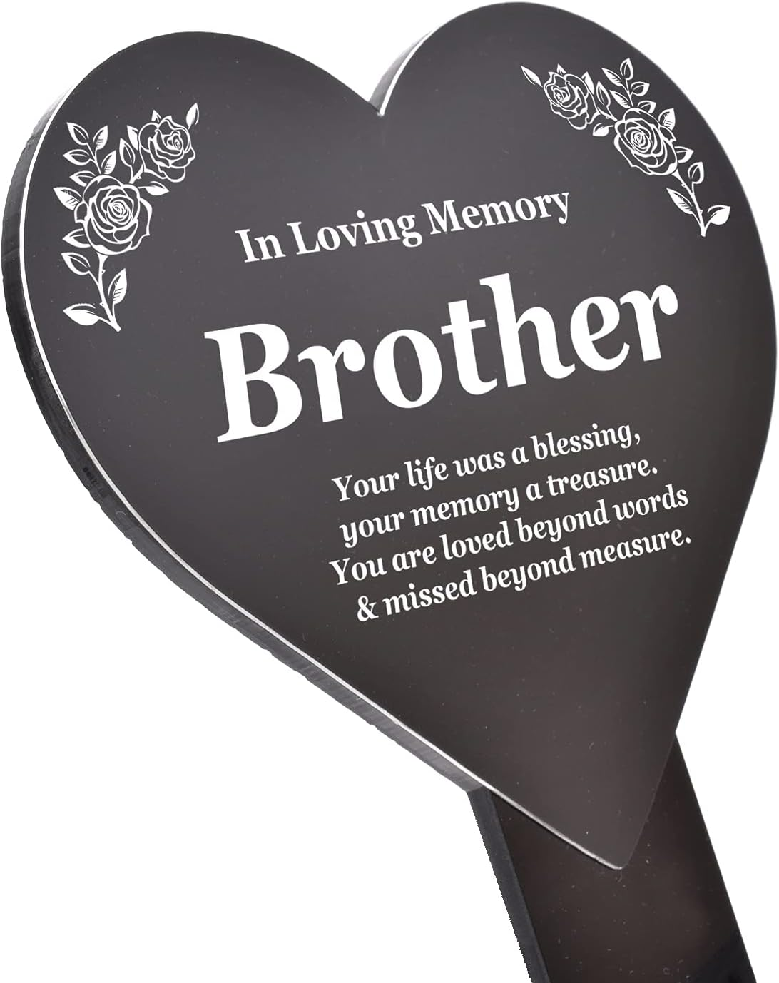 Origindesigned Brother Heart Shaped Memorial Plaque with Stake - Black & White image number 6