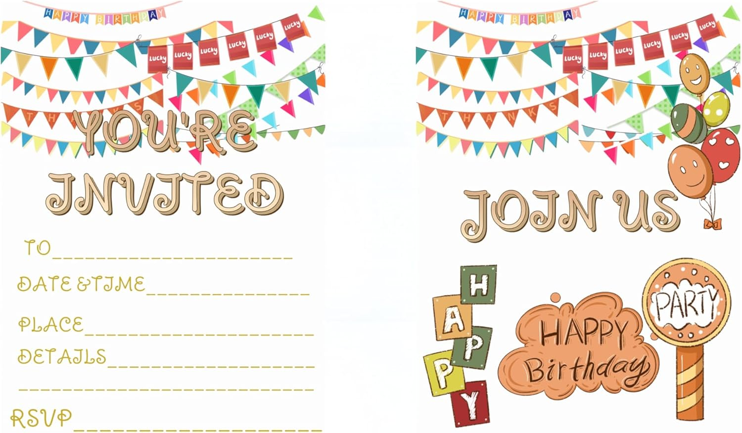 15 Birthday and Party Invitation Cards with Envelopes,Uniquely Designed Birthday Cards for Children,Men, Women and Kids (Champagne Gold) image number 3