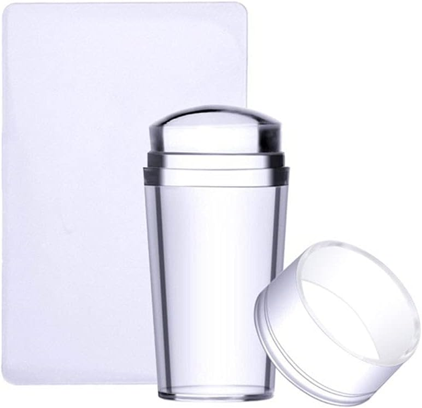 Silicone Transparent Nail Art Stamping Kit Everthing for Manicure Plate Stamp Polish Stencil Template Seal Stamper Nail Stamping Tool with Scraper