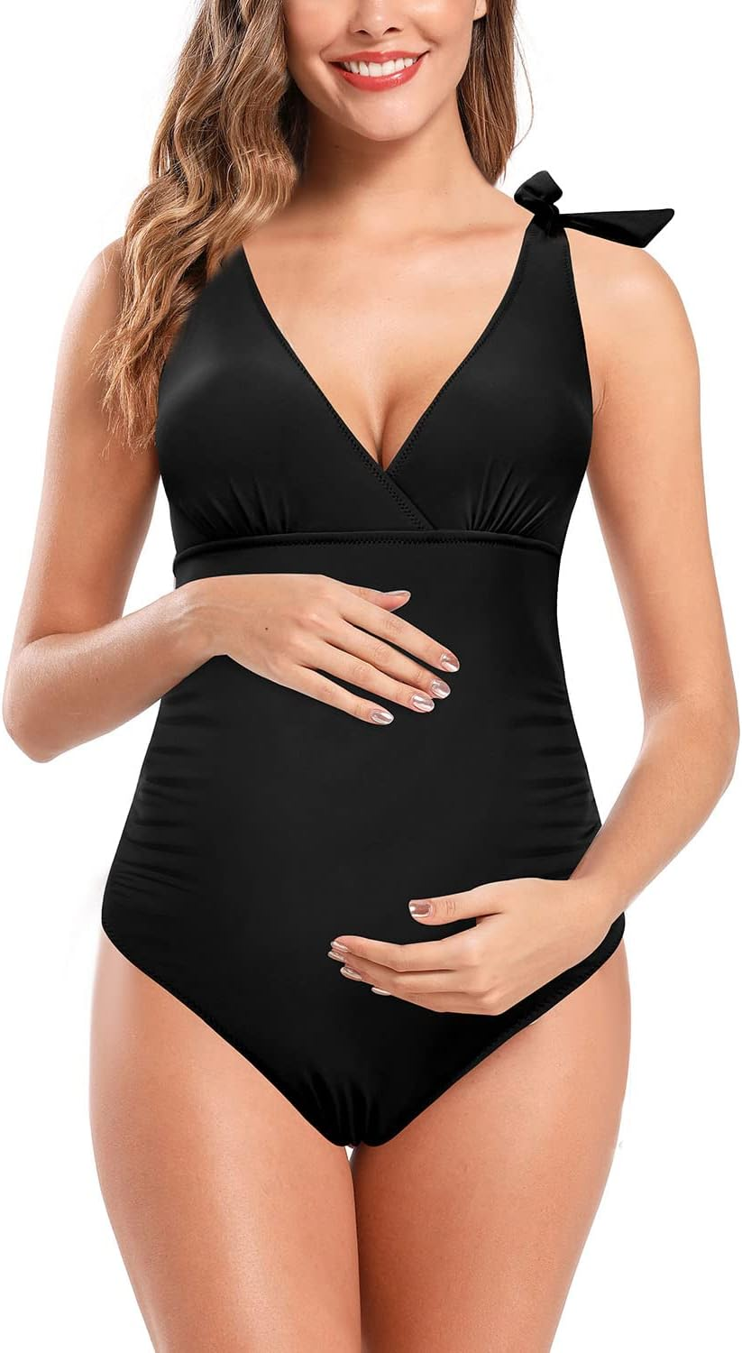 SHEKINI Women'S Halter Pregnant Swimsuit Twist Cross Maternity One Piece Bathing Suit image number 4