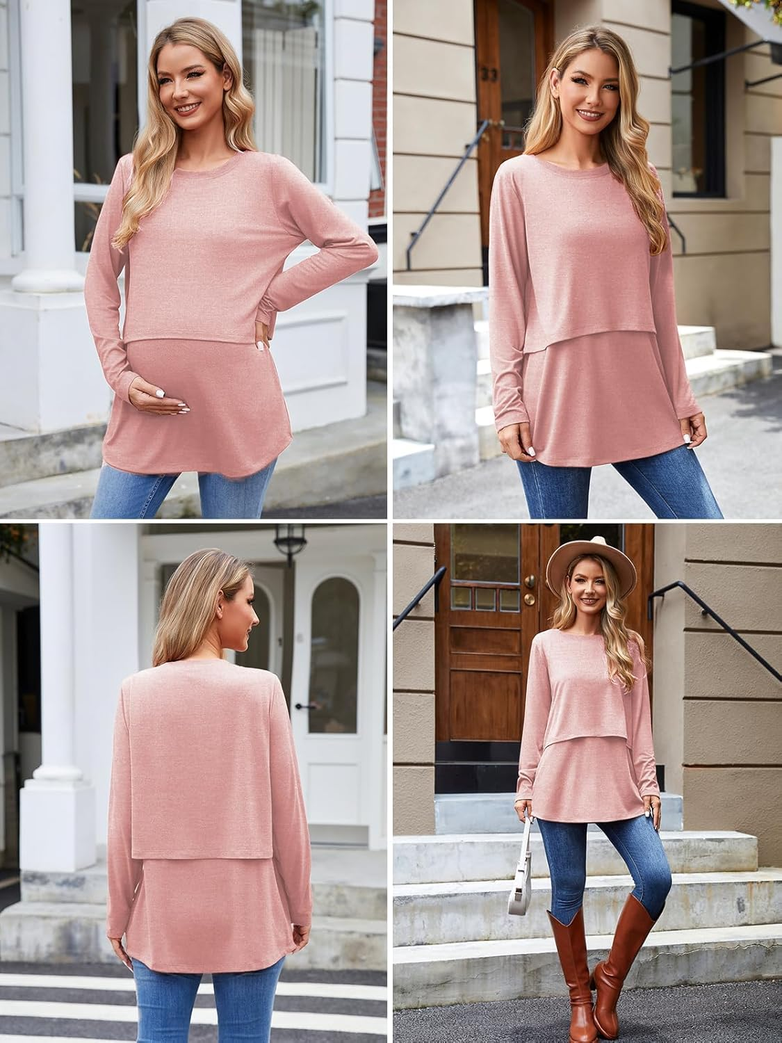 Ecavus Women'S 3Pack Maternity Nursing Shirts Long Sleeve Double Layer Breastfeeding Shirts Comfy Pregnancy Clothes image number 3