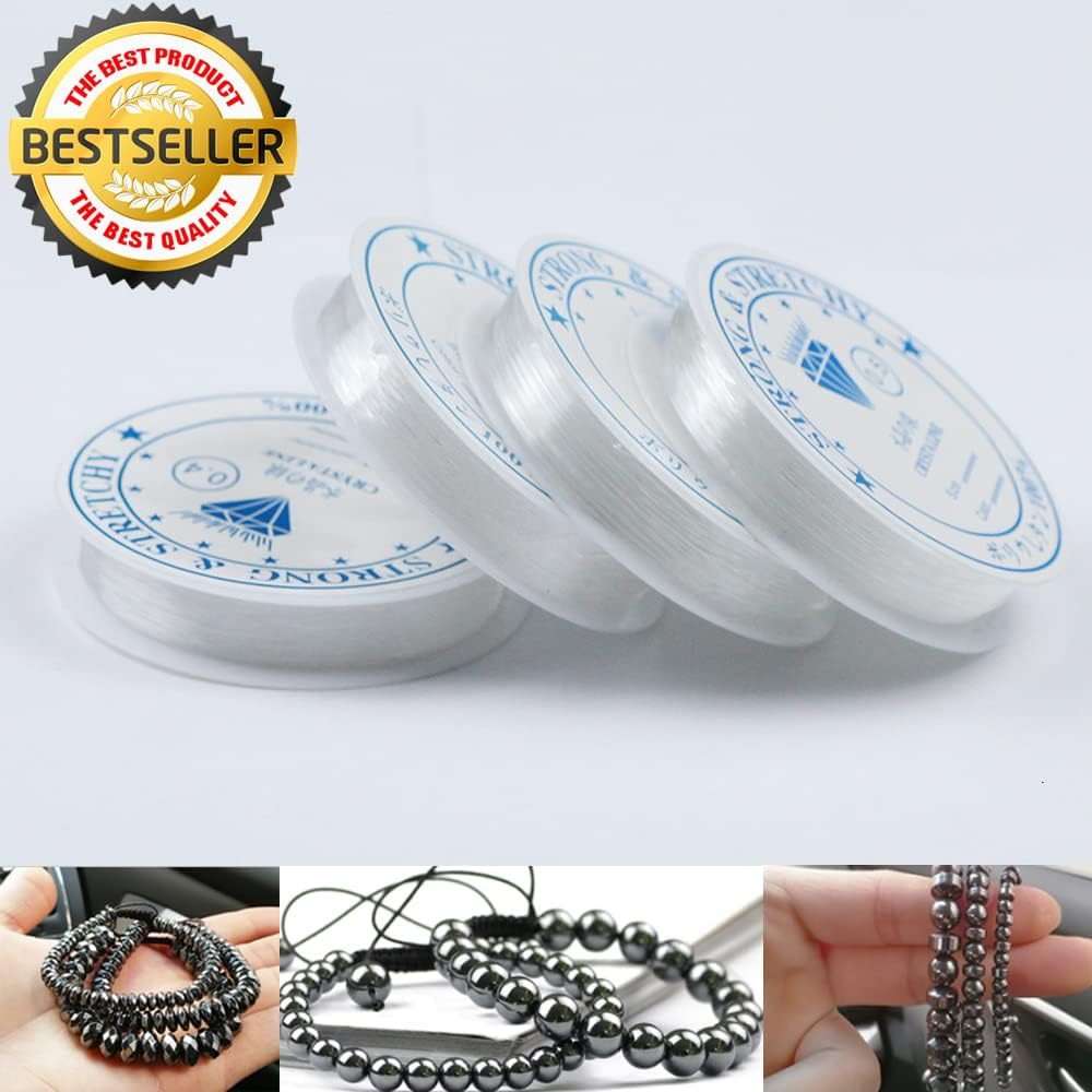 Tophomer 4 Rolls Crystal String Bead Cord, 0.8Mm Transparent Bracelet Elastic String Invisible Beading Cord for DIY Jewelry Making, Hanging Decorations (6M/Roll) image number 1