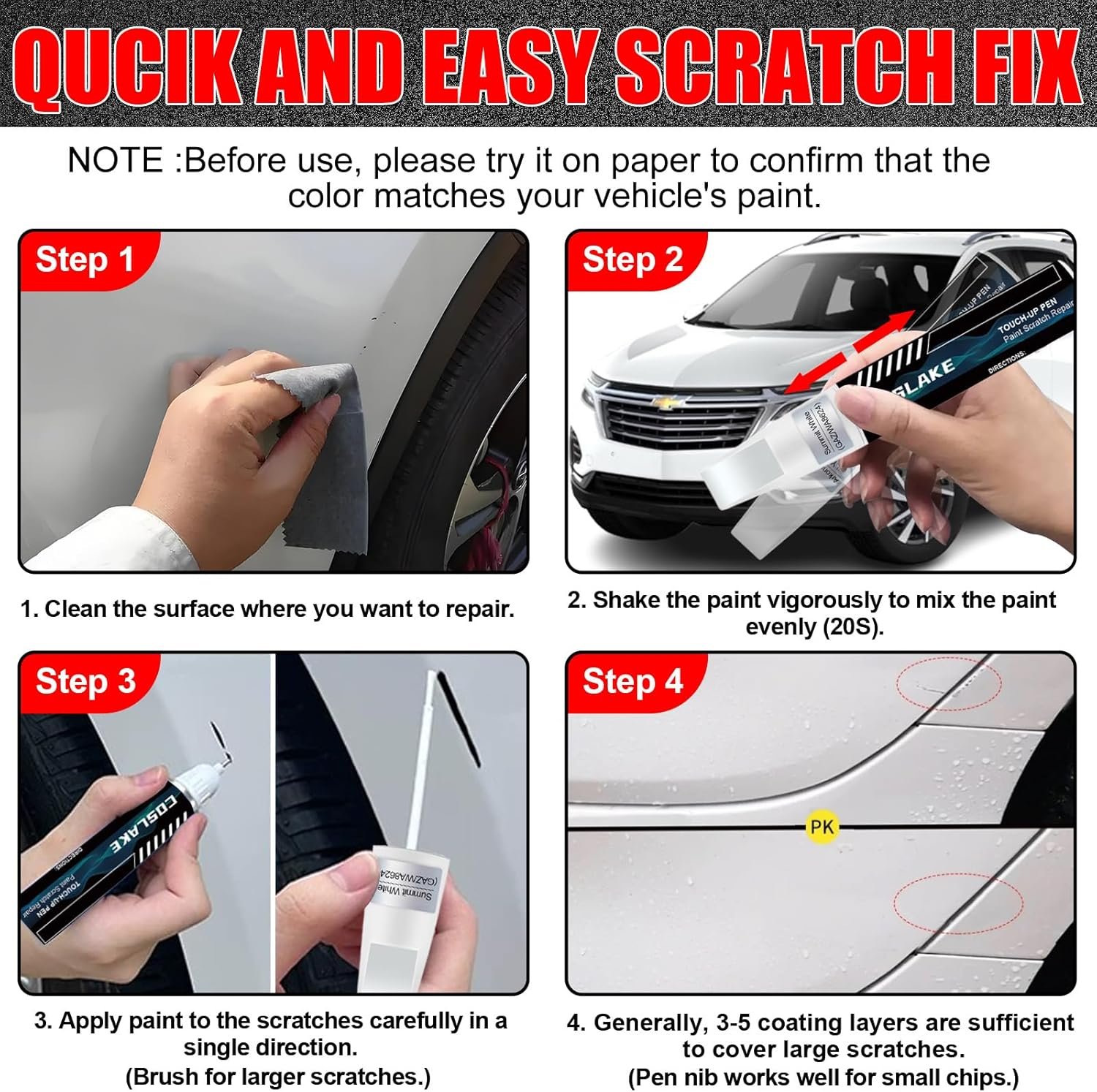 Car Touch up Paint(Dark Ash Metallic(G6M/Wa618G)) for Chevrolet, Car Paint Scratch Repair Kit, Quick & Easy Solution to Repair, 2 in 1 Scratch Remover Pen with Color-Matched image number 3