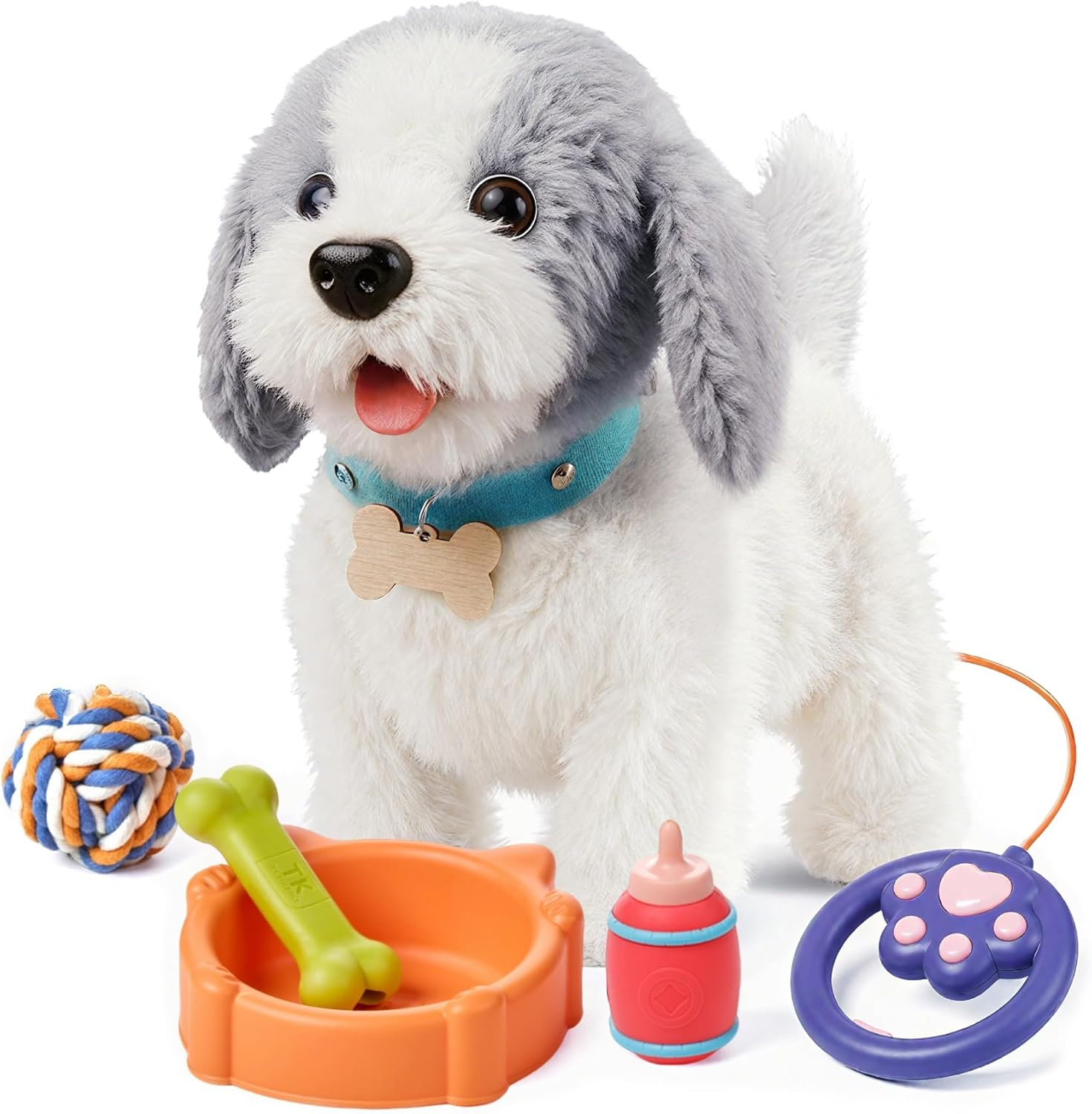 OR or TU Walking Barking Toy Dog with Remote Control Leash, Plush Puppy Electronic Interactive Toys for Kids, Shake Tail,Pretend Dress up Realistic Stuffed Animal Dog Age 3 4 5+ Years Old Best Gift image number 1