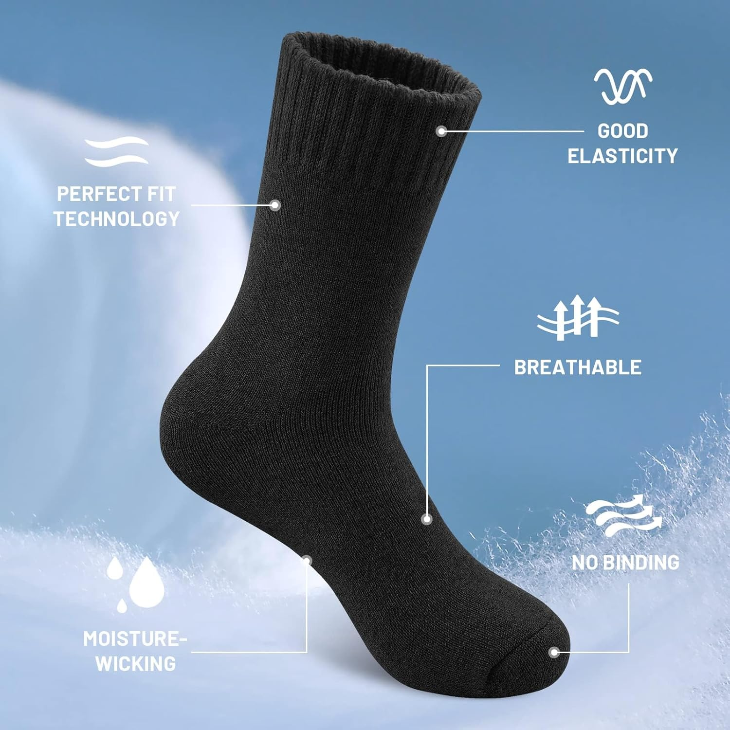 Warm Crew Mens Socks,5 Pairs Socks for Men, Thick Winter Hiking Socks, Breathable Crew Mens Socks（Black） image number 1