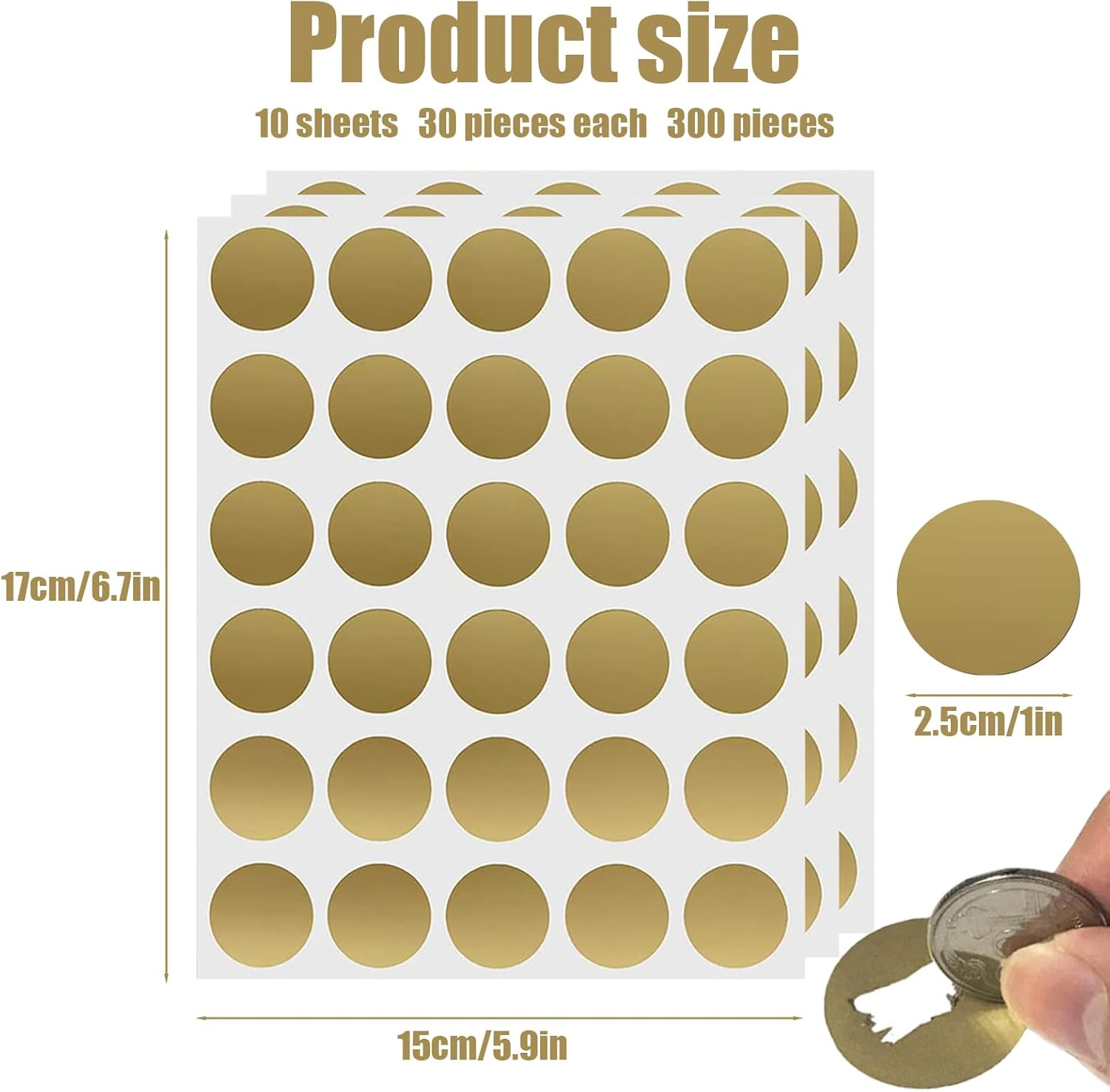 300 Pack Scratch off Stickers 1 Inch, Self-Adhesive Scratch off Labels round Gold Circle Stickers for DIY Reward Card Wedding Games (Gold)