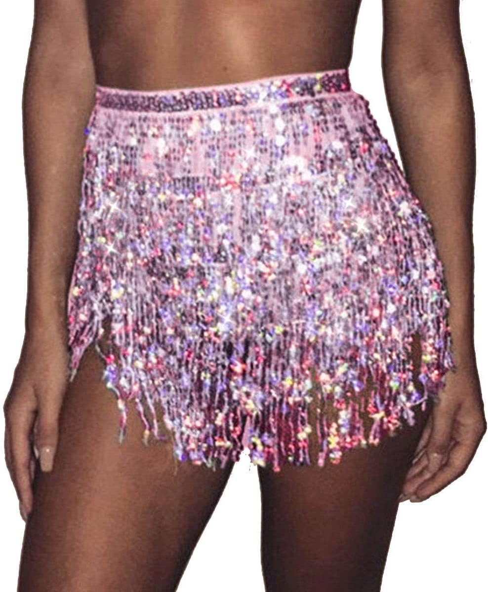 Women'S Belly Dance Hip Skirt Tassel Sequins Hip Scarf Strappy Wrap Rave Skirts Halloween Costume Club Festival image number 3