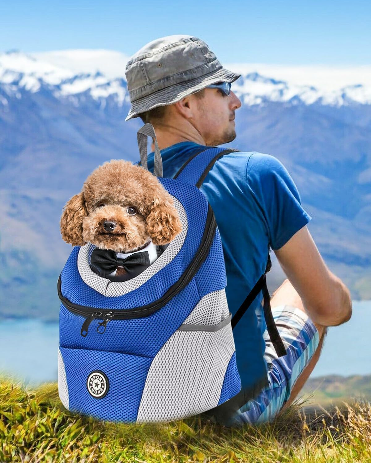 PETCUTE Dog Carrier Backpack, Adjustable Pet Backpack for Small Dogs and Cats, Padded Shoulder Strap, Waterproof Base, Breathable, Pet Front Pocket with Safety Hooks, for Hiking image number 2