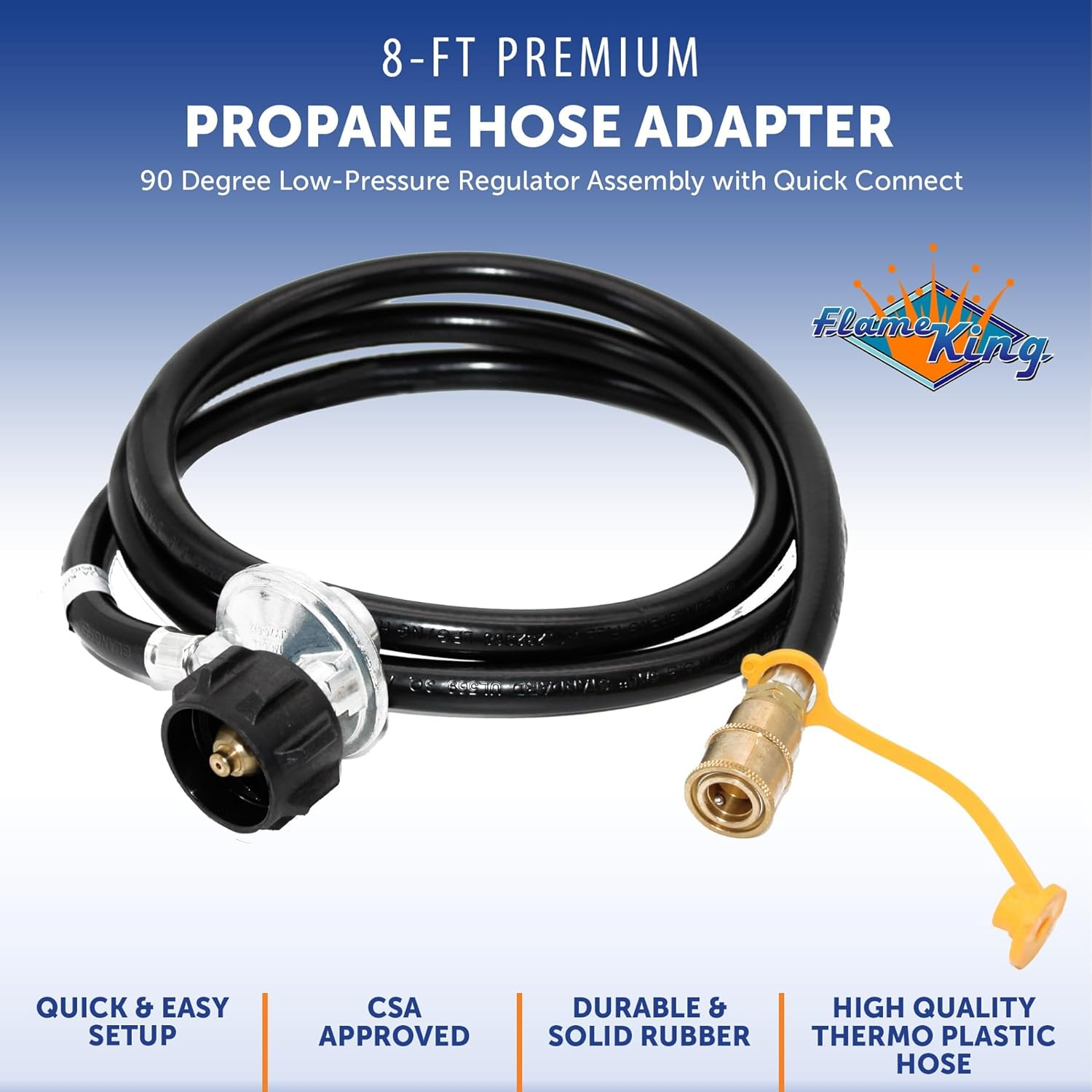 Flame King 90 Degree Low-Pressure Propane Regulator Assembly with Quick Connect for Rvs, Grills, Heaters, Burners - 8 Feet (96 Inches)