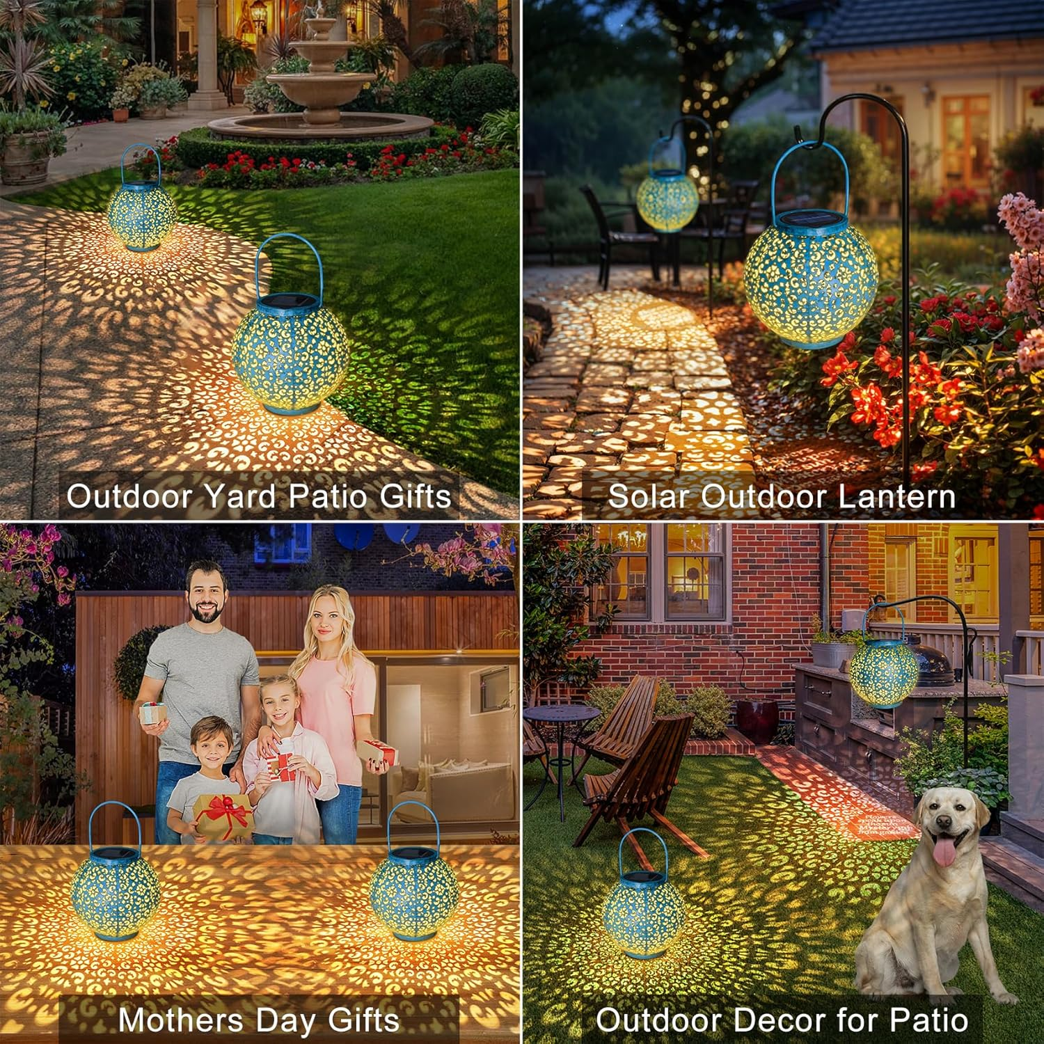 Go2Garden Solar Large Lanterns Outdoor Hanging Lights Metal Decorative Garden Lights Waterproof Solar Lantern for Table, Patio, Courtyard, Party Decorations (1 Pack, Teal Blue) image number 5