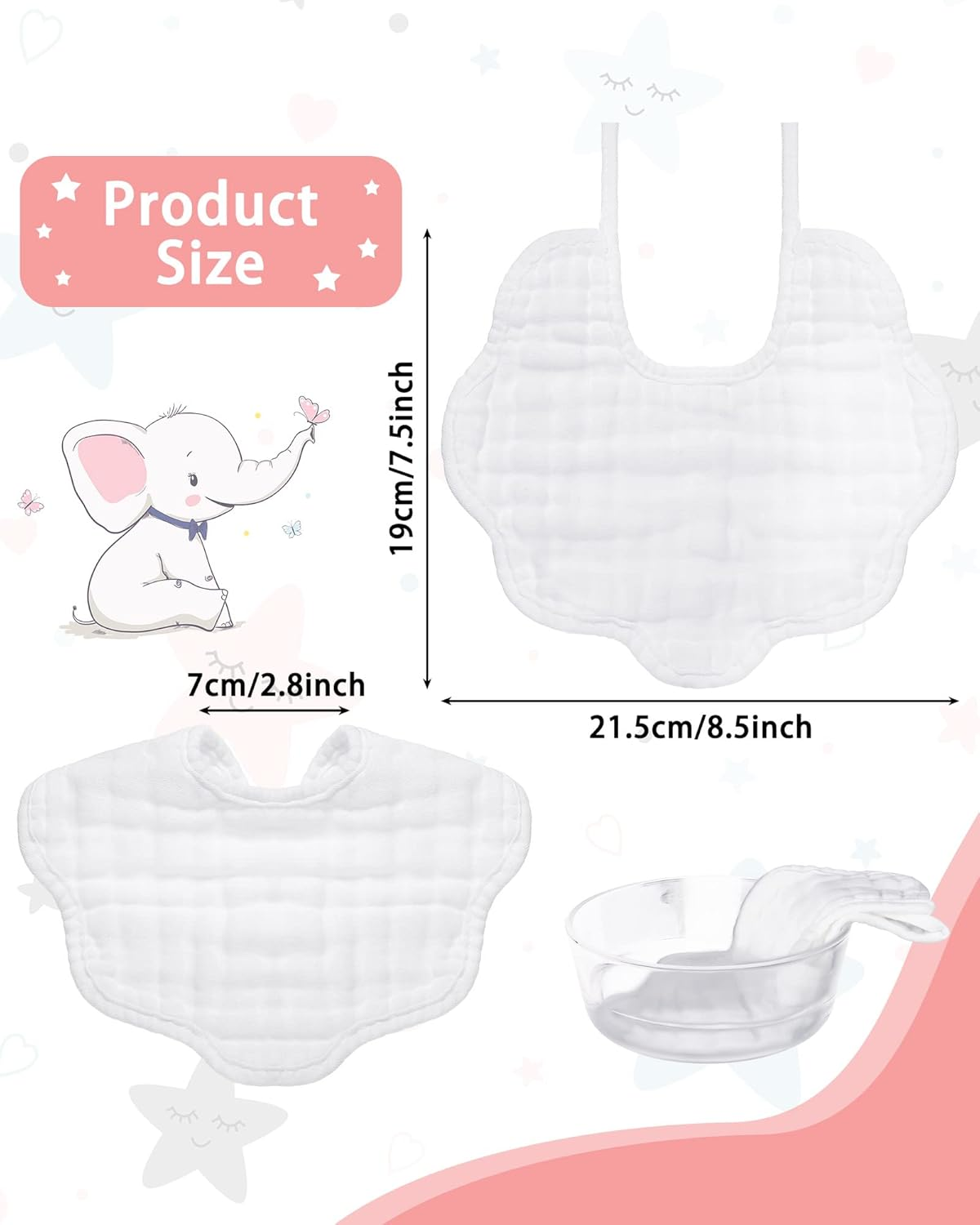 Yahenda 10 Pack Muslin Baby Bibs - White Bandana Drool Bibs, Absorbent Teething Cotton Cloths with Adjustable Straps for Unisex Newborn Infant Toddler, 0-2 Years Old image number 3