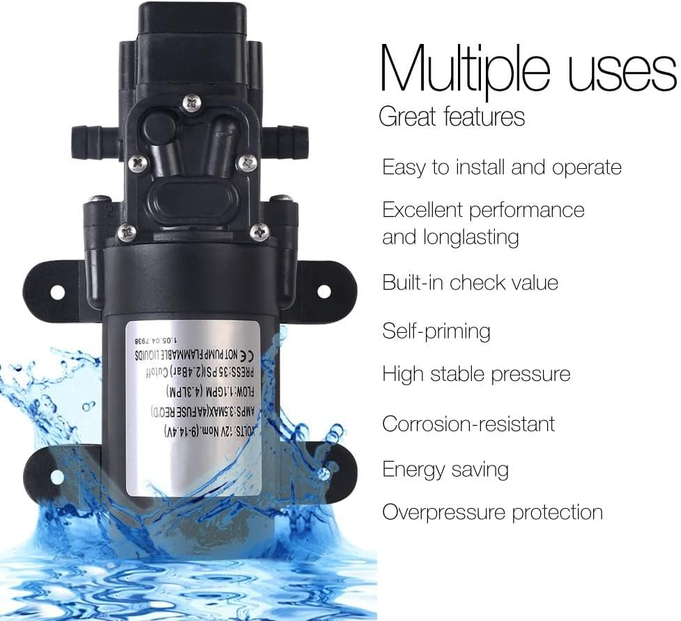 Devanti Water Shower Pump, 12V Portable Instant Camping Heaters Pumps for Indoor Outdoor Car Boat Bath, Self-Priming Energy Saving High Stable Pressure Black image number 4