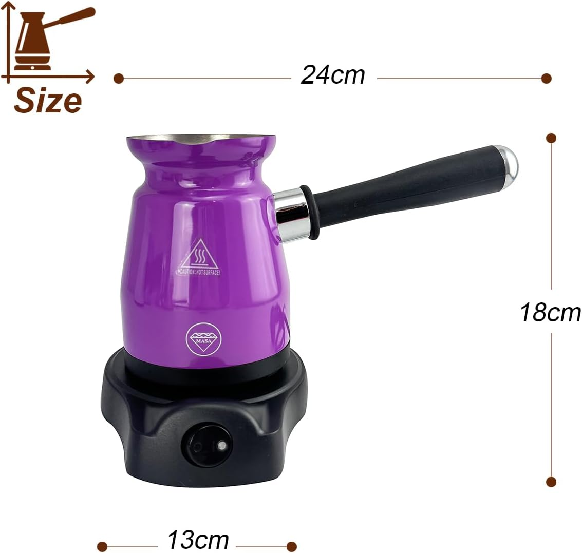 Mornest Electric Turkish Coffee Maker, Greek Coffee Pot with Patented Anti-Overflow Feature, 360 Degree Rotating Base, Portable Coffee for Home & Travel, Stainless, 4 Cups 200Ml (Purple) - Pink image number 5
