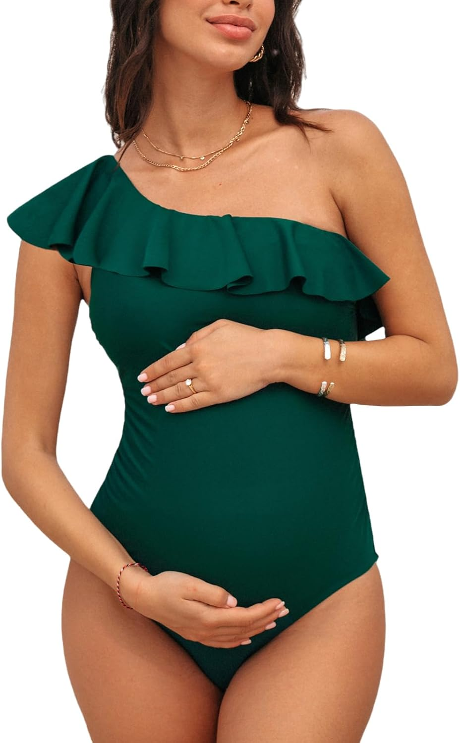 CUPSHE Women'S One Piece Swimsuit Maternity Bathing Suit Ruffled Removable Strap Pregnancy Swimwear