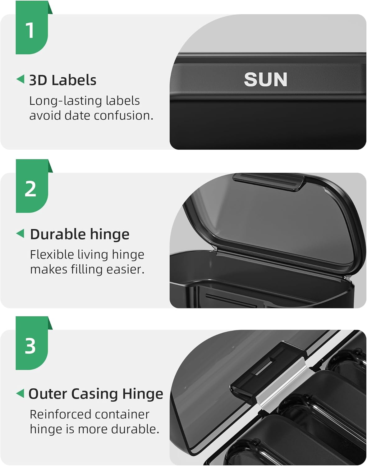 PULIV Pill Organizer with Large Capacity, Dual Protection Pill Box 7 Day, Arthritis Friendly Pill Case Easy to Open, Weekly Medicine Organizer for Vitamins, Medications, Fish Oils, Supplements (Black) image number 5