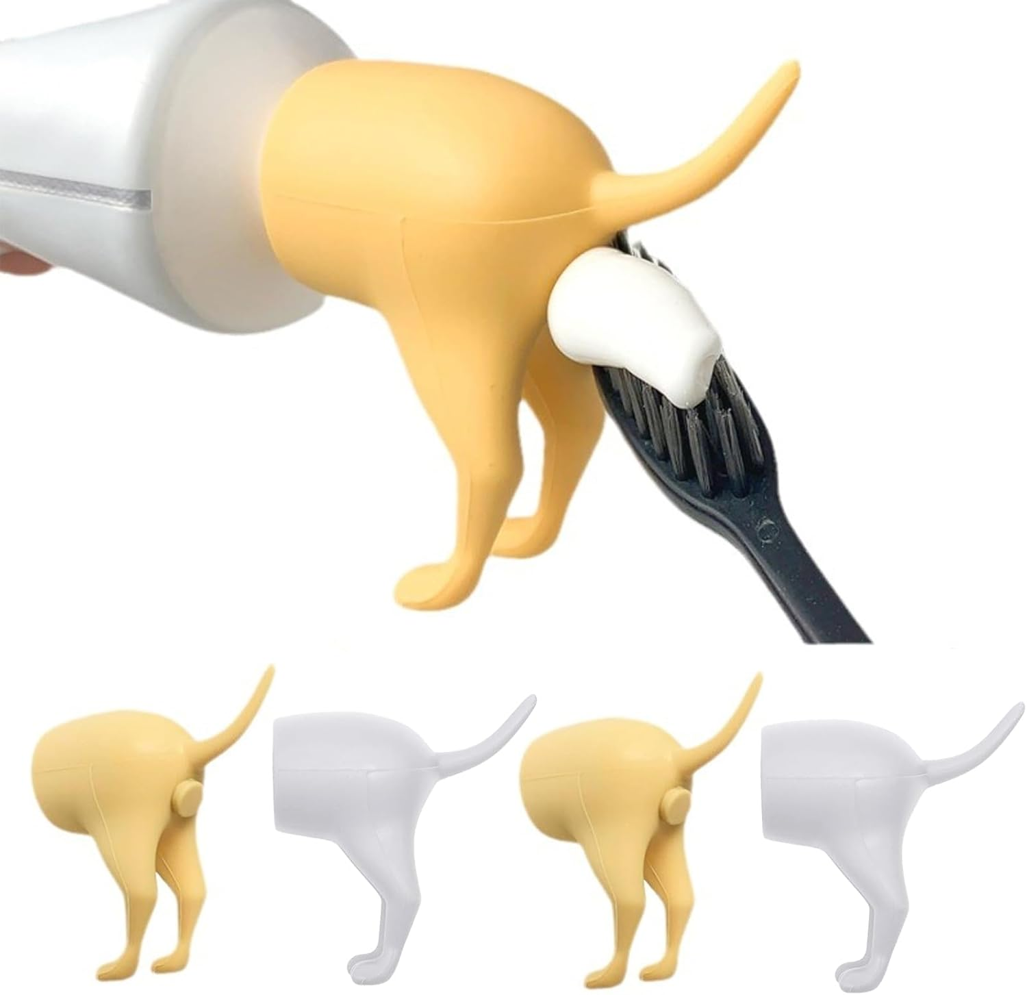 Pack of 4 Creative Toothpaste Dispenser Caps Dog Toothpaste Dispenser Poop Dog Butt Toothpaste Attachment Funny Toothpaste Squeezer Toothpaste Attachment for Children and Adults Funny Gifts image number 3