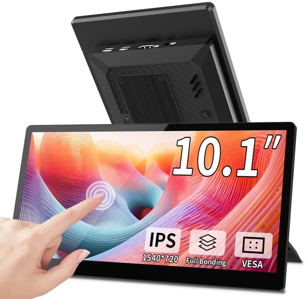 Magedok 10.1 Inch Touchscreen Mini Monitor, IPS 1540&times;720 USB-C HDMI Portable Secondary Display with Stand & Speaker, Stretched Bar Screen for PC Laptop Rasp PI AIDA64 STEM DIY image number 3