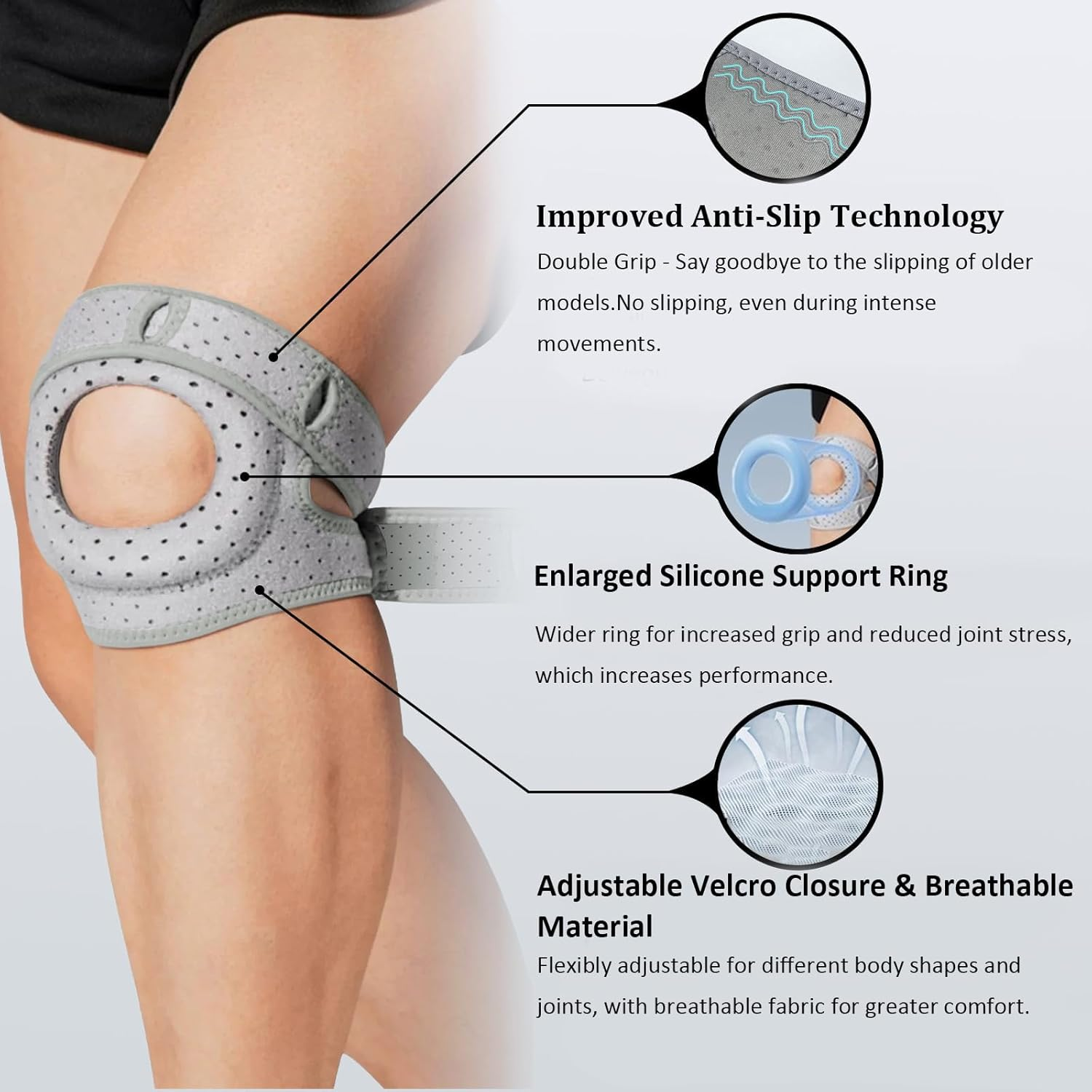 2 Pack Knee Brace for Meniscus Tear & Arthritis - Adjustable Compression Support with Open Patella Stabilizer | Knee Stabilizer Brace for Sports, Running, Injury Recovery (Men/Women) image number 1