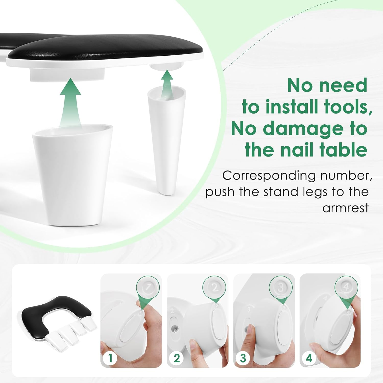 LIONVISON Arm Rest for Nails Tech U Shaped - Comfortable Manicure Nail Hand Rest Pillow Cushion, PU Leather Nail Armrest Stand for Acrylic Nail Art Tech, Quick Installation, Black image number 4