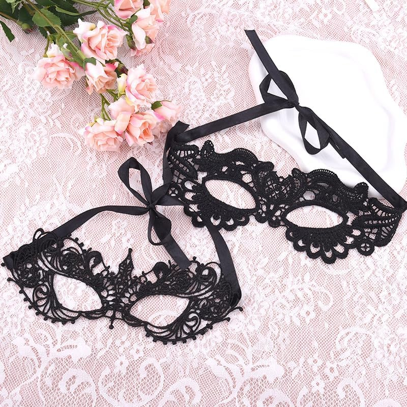 Black Lace Eye Mask Half Face Mask Women Adults Sexy Masks for Party Carnival Cosplay Halloween Accessories for Women Teen Girls Halloween Eye Face Masks 2Pcs image number 2