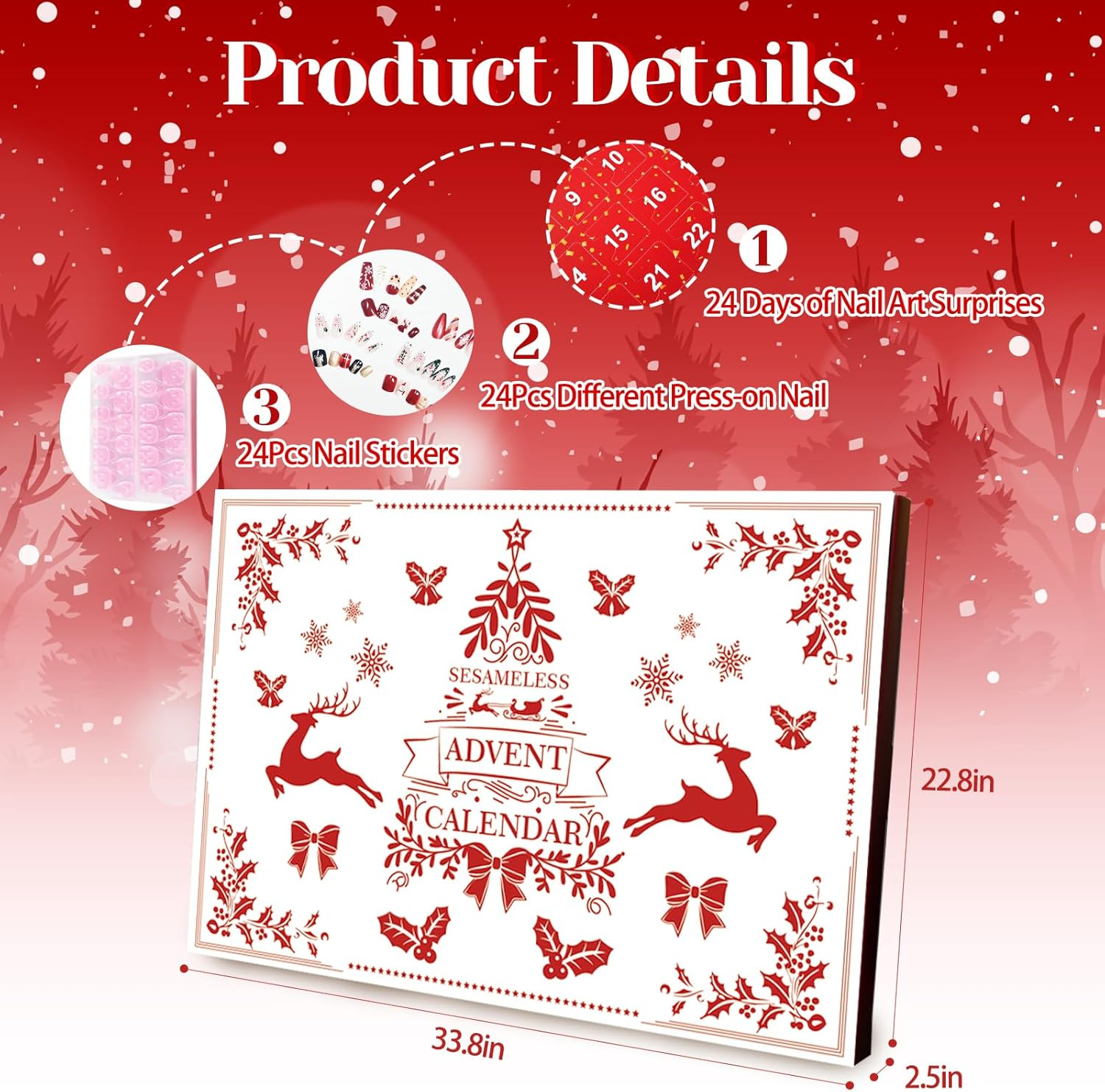Beauty Advent Calendar 2024, Fake Nail Advent Calendar 2024 with 24PCS Press on Nails and 24PCS Jelly Gel, Christmas Press on Nails for Women Girls image number 4