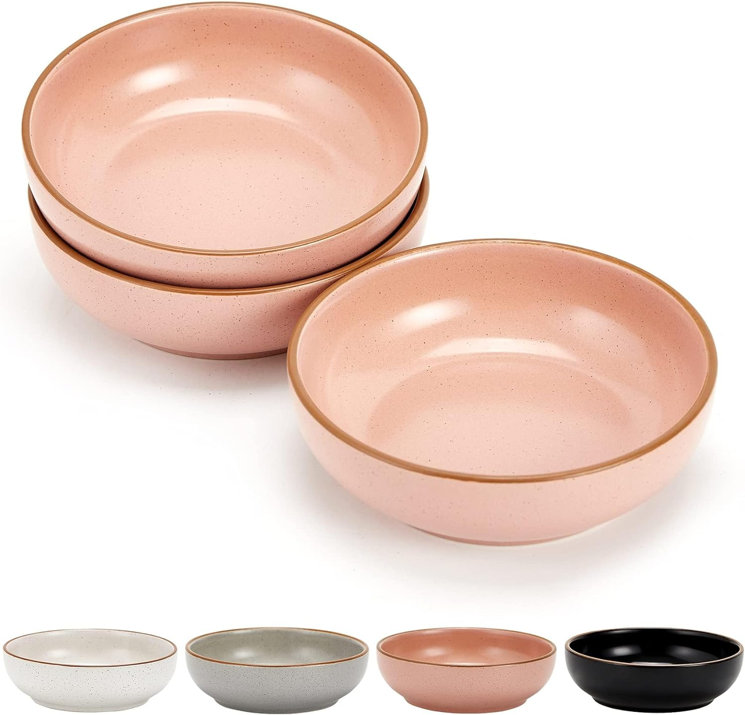 Ceramic Cat Bowls, Howise Pet Bowl Cat Dishes for Food and Water, 5.19 in Cat Food Bowl 3 Pack Pet Dishes for Cats Puppy, Matte Pink Finish image number 1