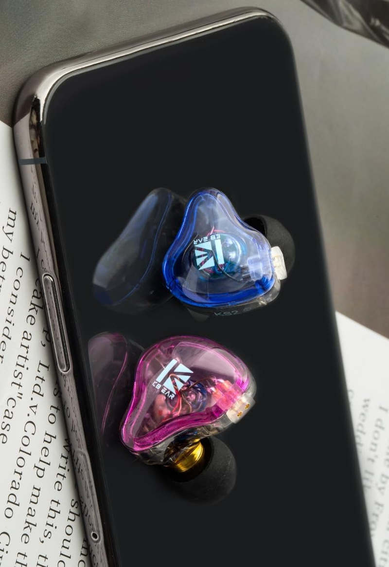 KBEAR in Ear Earphones KBEAR KS2 Wired Headphones,10Mm 1BA+1DD in Ear Monitors,With Detachable Cable,Hifi Bass Earbuds Noise-Isolating Headset for Audiophile Musician (No Mic, Blue Purple) image number 3