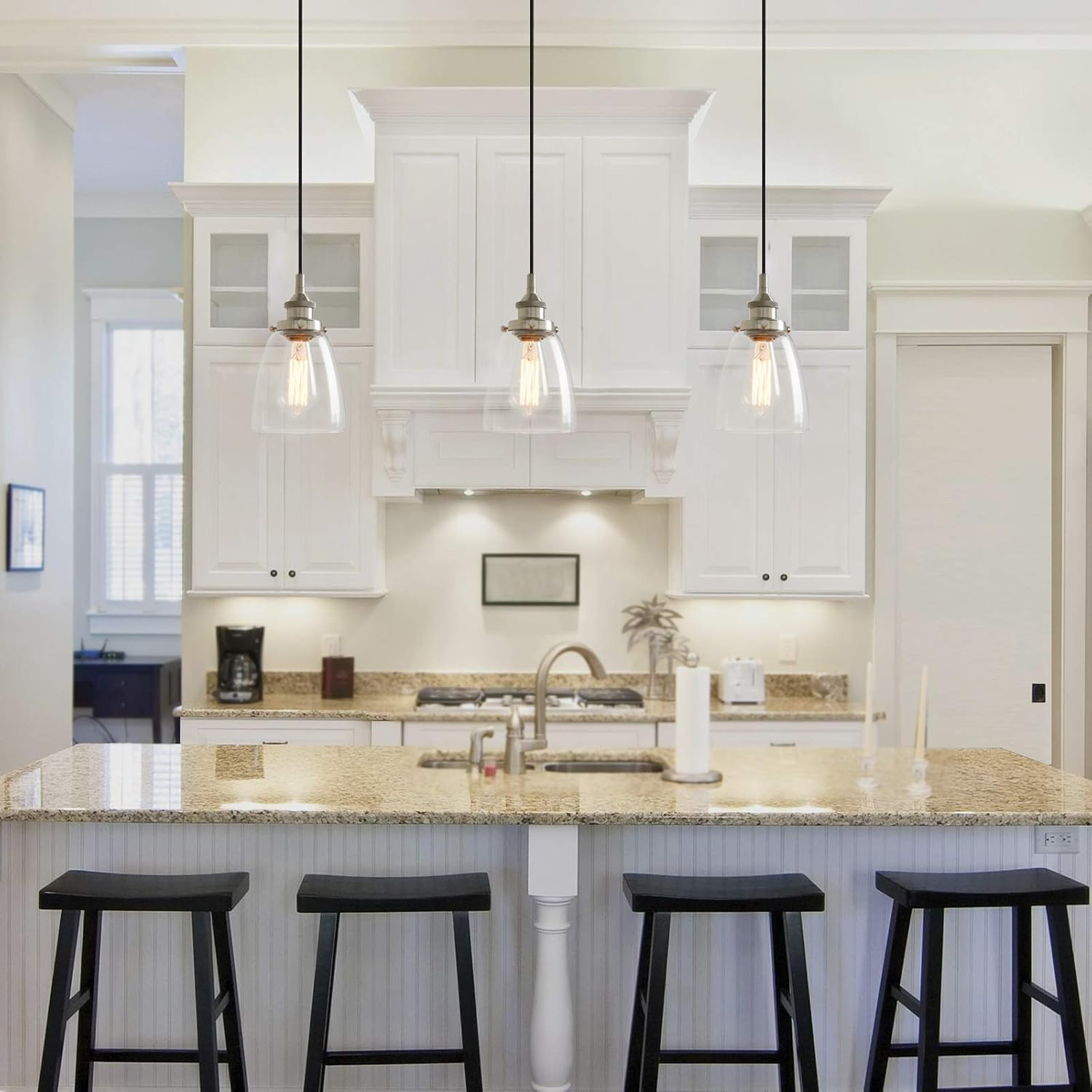 Buyee Vintage Pendant Light, 1-Light Mini Hanging Light with Clear Glass Shade Lamp Fixture for Kitchen Living Room Bar (Brushed) - Antique image number 5