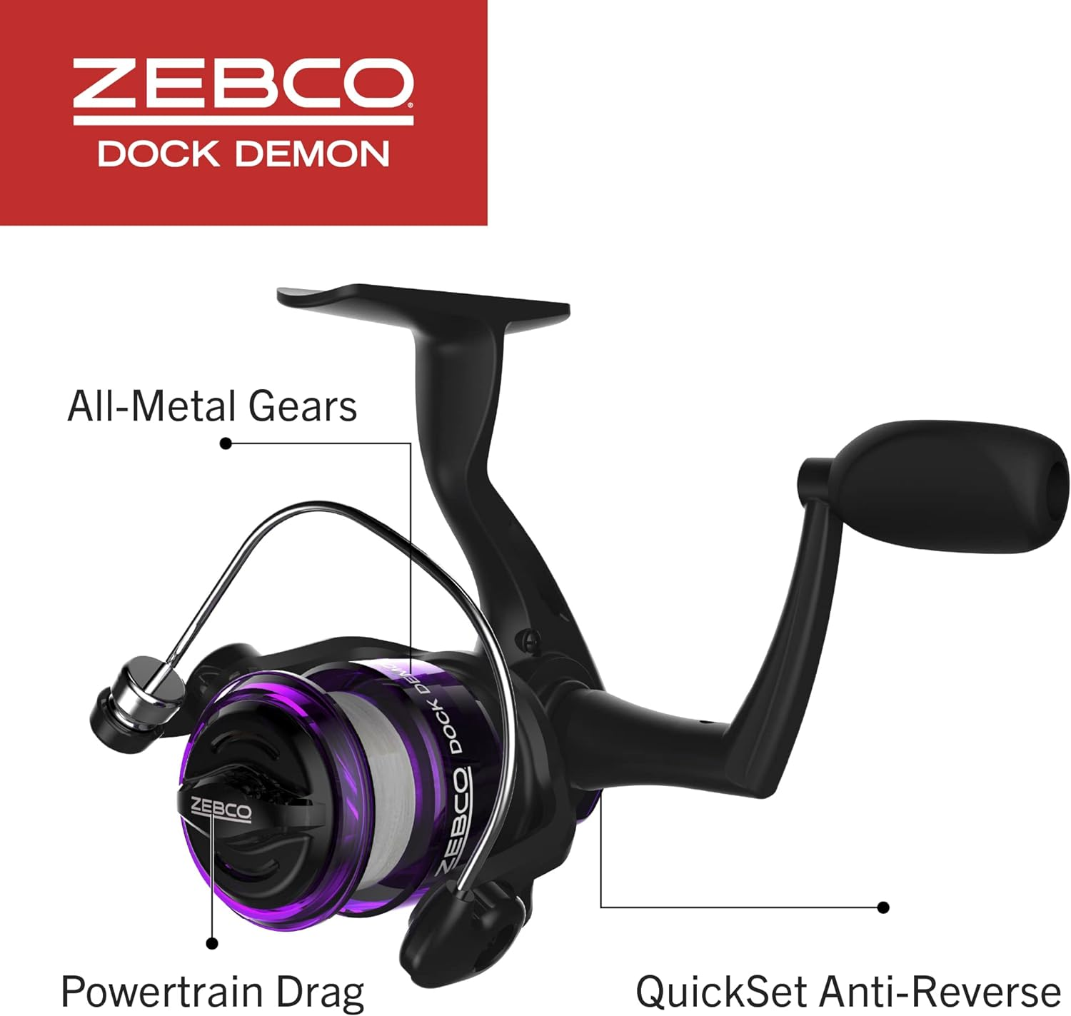 Zebco Dock Demon Spinning Reel or Spincast Reel and Fishing Rod Combo, 30-Inch Durable Fiberglass Rod, Quickset Anti-Reverse Fishing Reel
