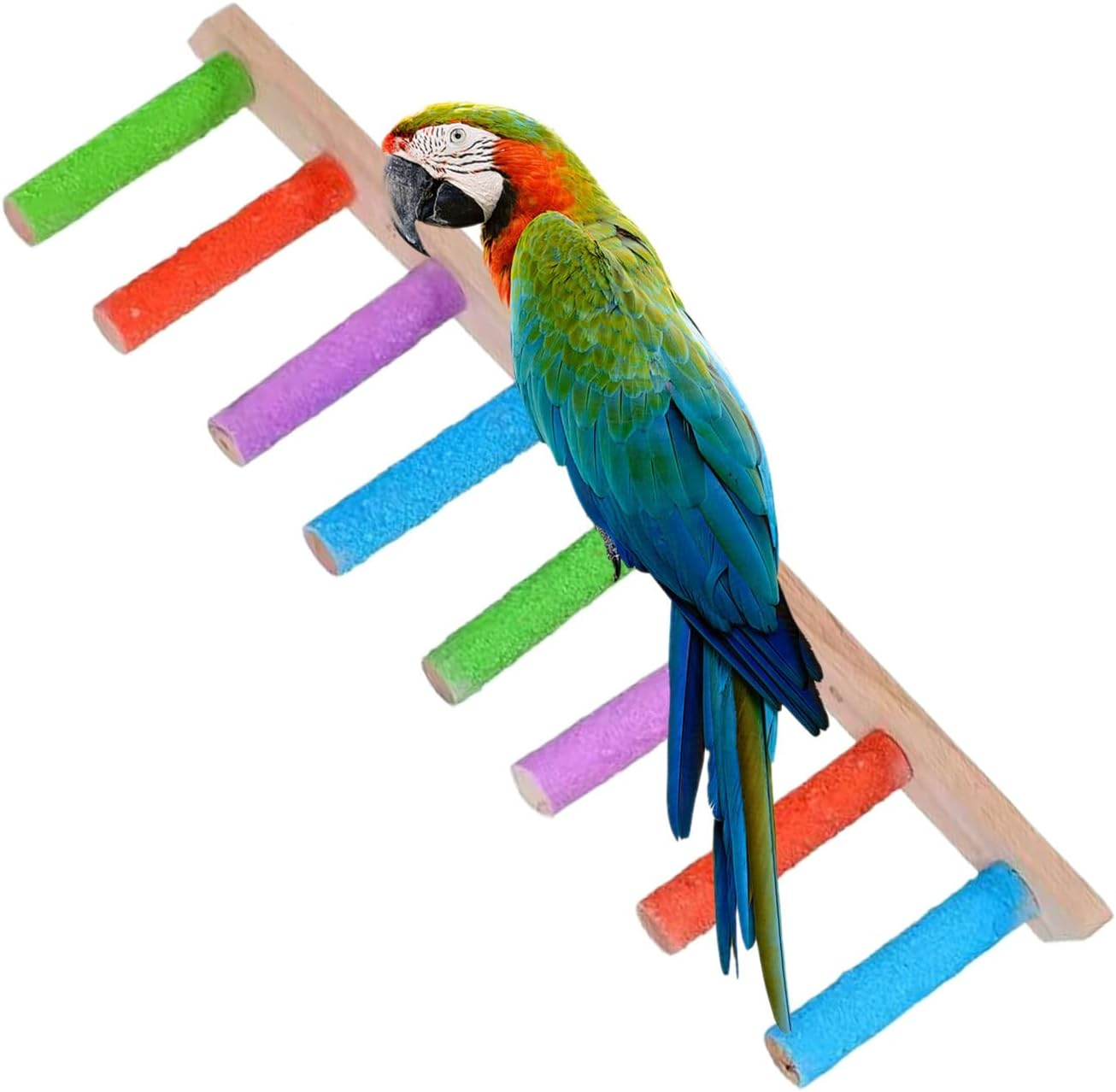 Bird Ladder - Wooden Swinging Bird Cage Ladder - Heavy Duty, Multifunctional Claw Sharpening Tools, Interactive Crate Accessories for Parakeet Conures Lovebird - Six Sections image number 6