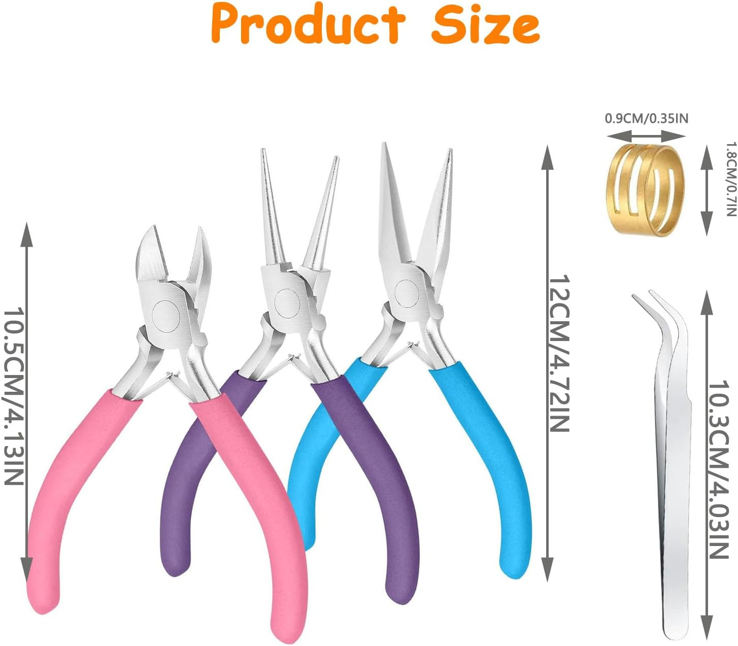 5 Pack Jewelry Pliers Set, Include Wire Cutter, Needle Nose, round Nose, Jump Ring, Tweezers, Chain Nose Pliers, Craft Pliers, Earring Pliers for Wrapping, Jewelry Making, Earring Craft Making Tools image number 6