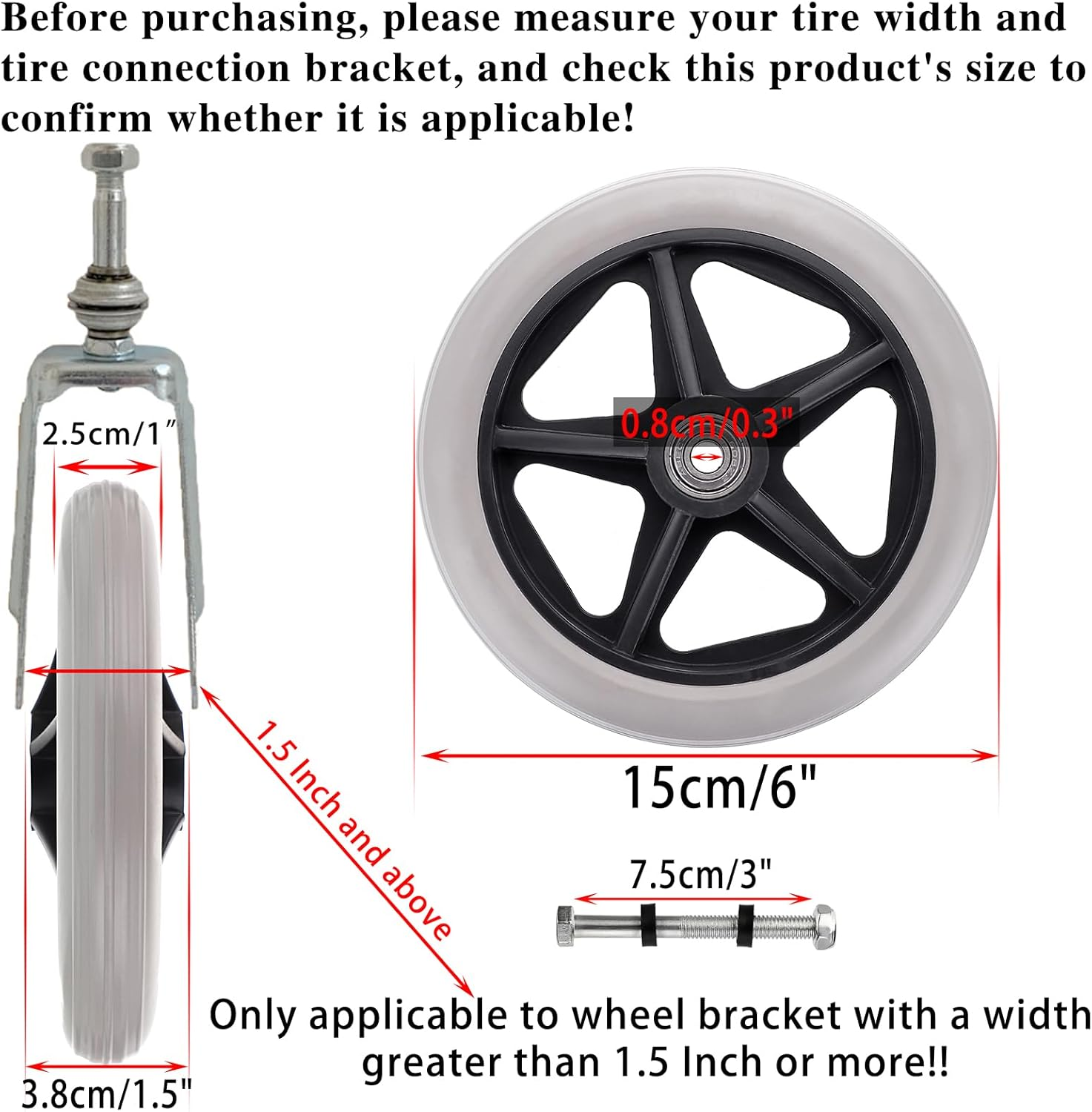 Ownmy 2PCS of 6 Inch Rubber Wheel Replacement Wheelchair Front Wheels Rollator Walker Anti-Slip Replacement Casters Rollers Wheels Universal Wheelchair Replacement Wheel Accessories, Grey image number 6