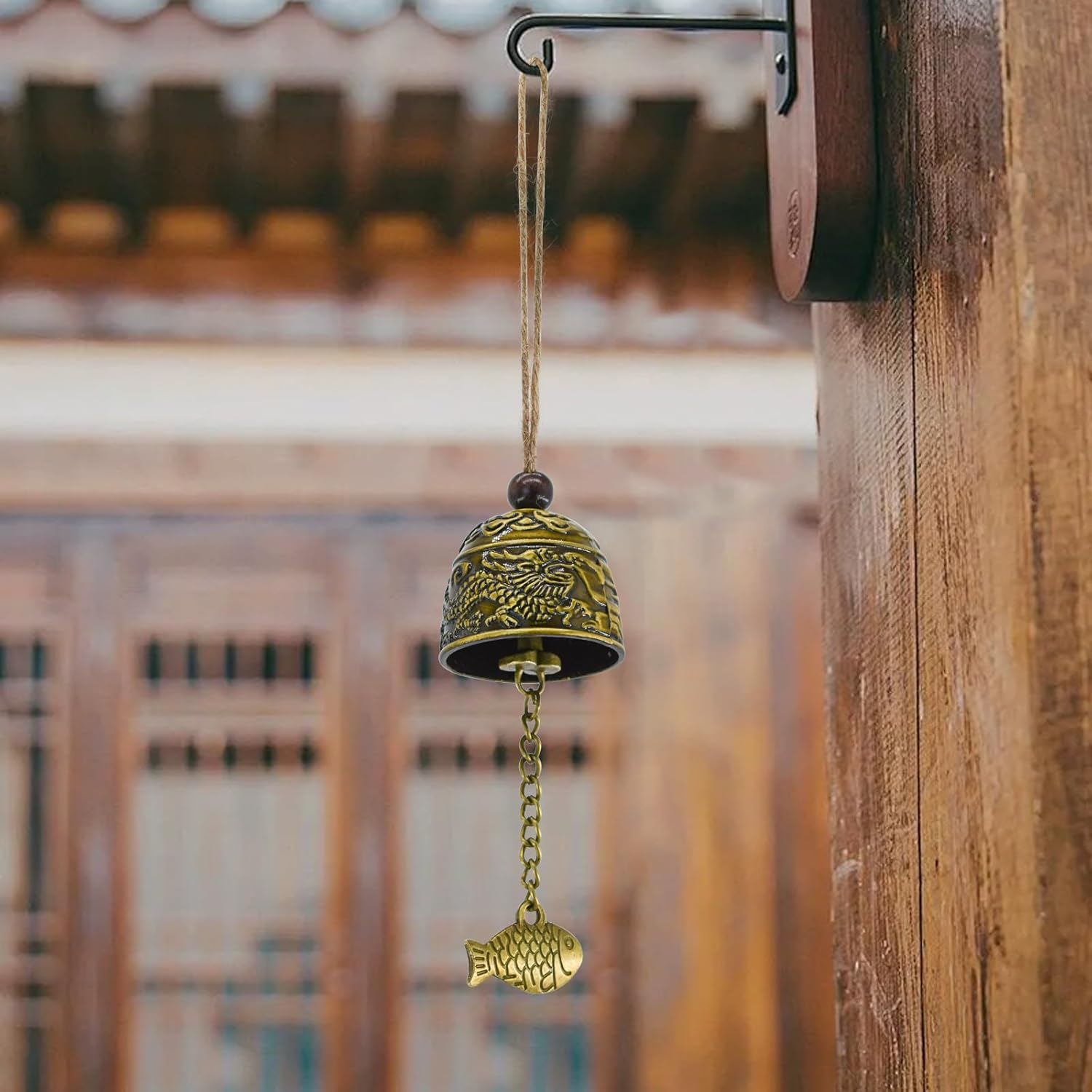 Mrmrkura 4 Pcs Vintage Dragon Fengshui Bell, Brass Bless Wind Chimes for outside Hanging Bell for Good Luck Home Garden Patio Indoor Outdoor Decor image number 3