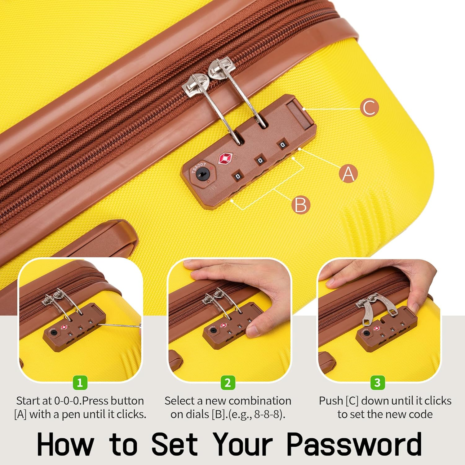 CONCEPTEN Expandable Luggage Sets 5 Piece, Hard Case Suitcase Set with Spinner Wheels,22X14X9 Airline Approved Carry On,Lightweight Durable Suitcase with TSA Lock, Yellow, Hardside Luggage With image number 4