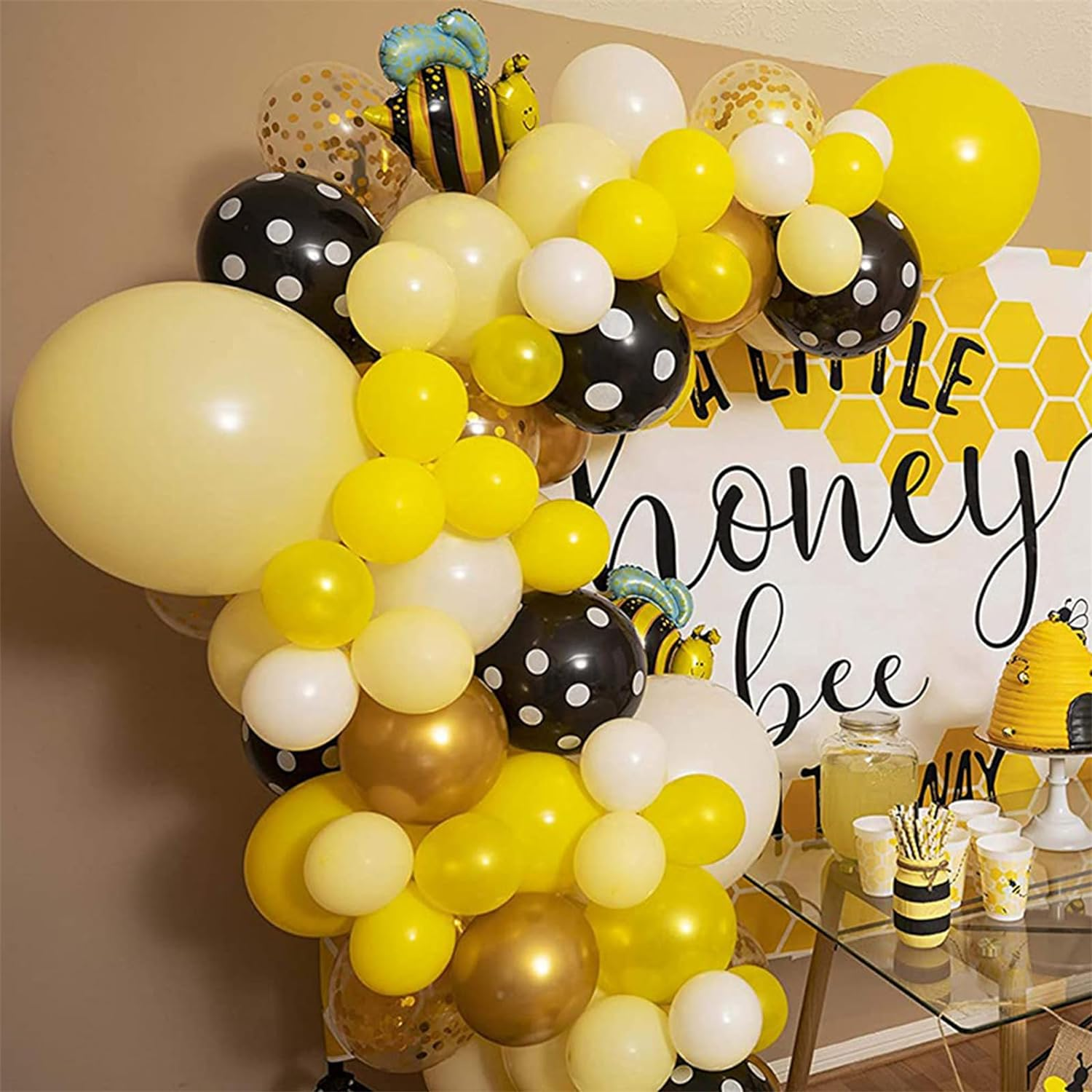 Bee Balloons Garland Kit 113Pcs Yellow Black White Balloons Bee Foil Balloons Bumble Bee Balloons for Birthday Party Decorations Supplies image number 1
