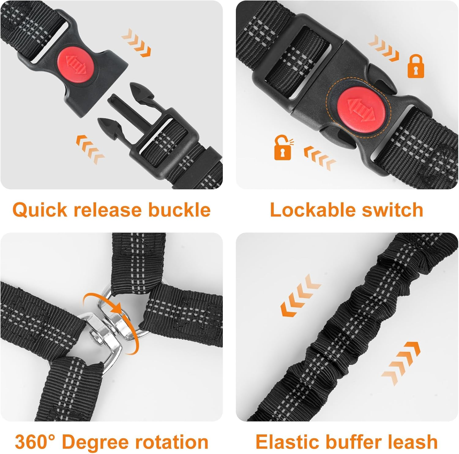 Double Dog Seat Belt for Car Travel - Dual Clip Adjustable Pet Safety Harness, Adjustable Nylon Strap Secures 2 Pets, 360&deg; No Tangle Dogs Cars Tethers with Reflective Strips, Black image number 5