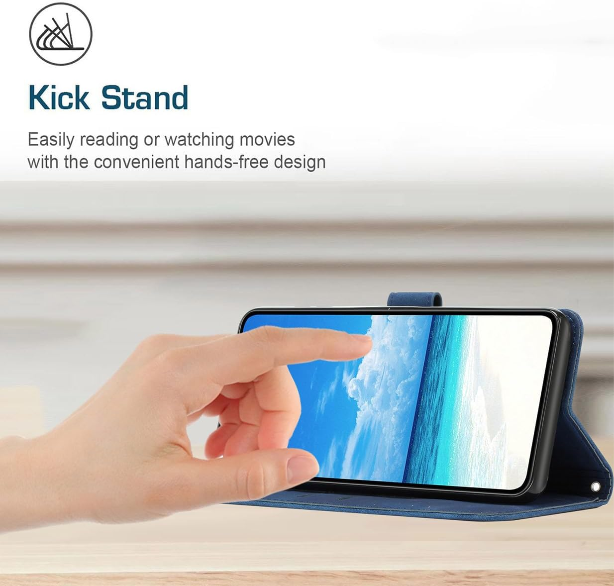 UPLAI Wallet Case for Oppo Reno 13F 4G/Reno 13 Fs(Reno13 F 5G), Shockproof Premium Skin Feel Leather Mobile Phone Case with Stand Function, Folio Magnetic Closure Protective Cover Blue image number 6