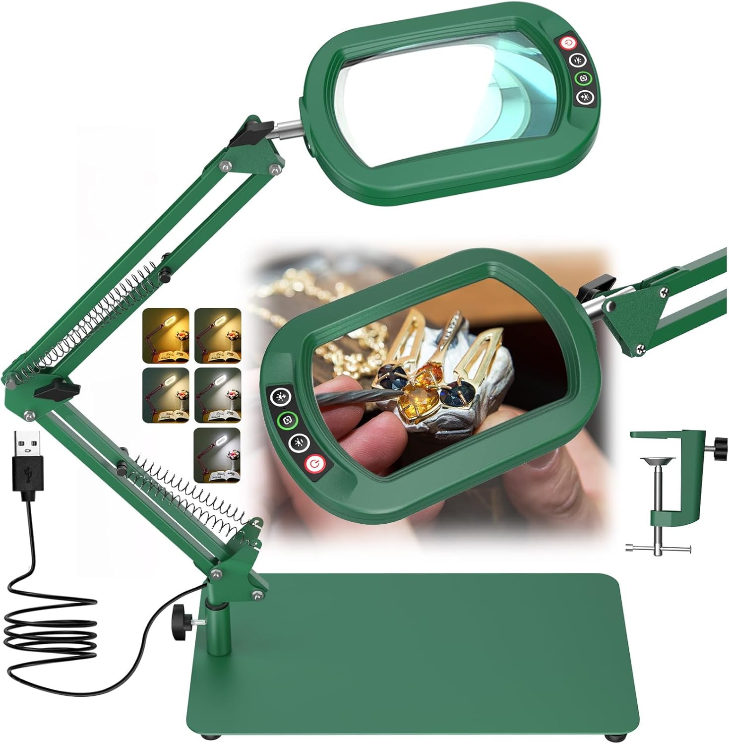 Veemagni 10 X Rectangle Magnifying Glass with Light and Stand, 5 Colour Modes Continuously Dimmable, 2-In-1 LED Illuminated Desk Lamp & Clamp, Hands-Free Reading Magnifier for Reading, Craft, Repair image number 4