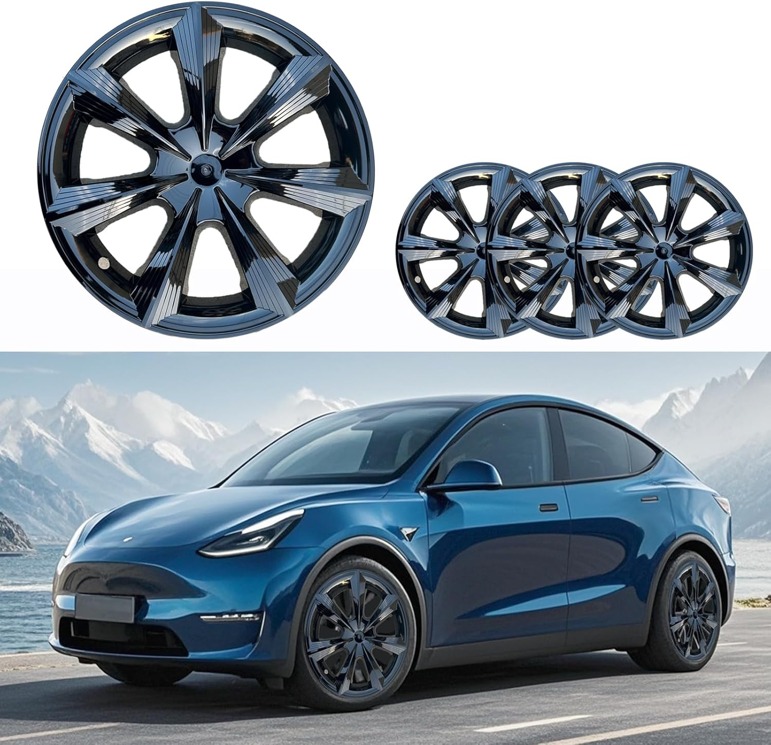4 Pcs Wheel Covers Fit for Tesla Model Y Hubcaps 19 Inch Abs Bright Black Rim Protector Hubcaps Compatible with 2019 2020 2021 2022 2023 2024 Model Y Accessories image number 4
