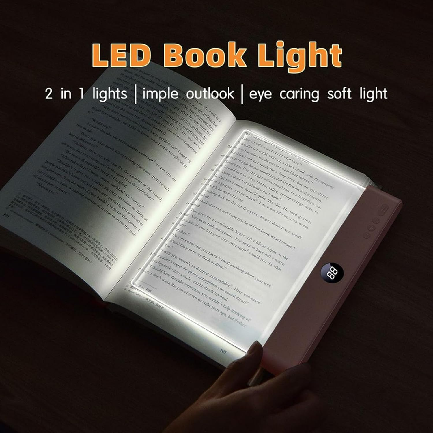 Book Light, Rechargeable Clear LED Flat Book Lights for Reading in Bed at Night with 3 Colors & Timer, Dimmable Panel Plate Books Lamp Full Page Lights, for Women Readers Kids Books Lovers - Pink image number 2