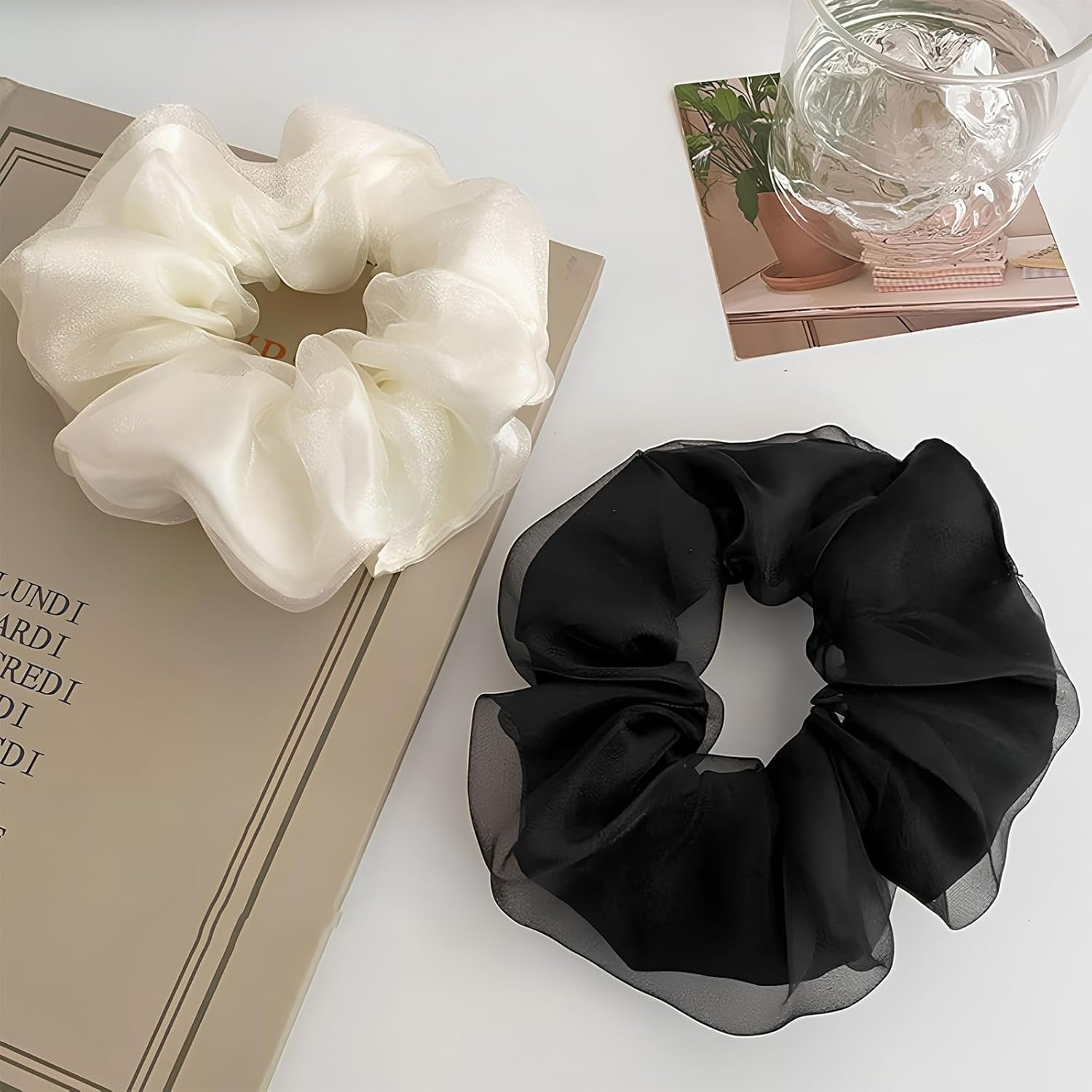 Pack of 4 Large Women'S Hair Bobbles, Hair Ties Made of Organza, Ponytail Holder Hair Band, Chiffon Hair Bands, Ponytail Holder Hair Band, for Women and Girls