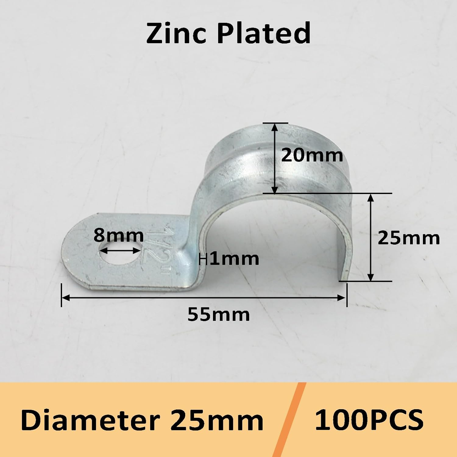 Acbbmns 100Pcs 25Mm/0.98" One Hole Pipe Straps, Metal Tube Clamp Saddle Clips, Zinc Plated Steel Pipe Clamp for Fixing Electrical Conduit or Pipes image number 5