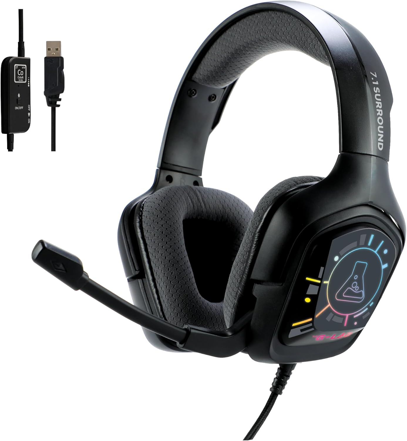 The G-Lab Korp Cobalt 7.1 EX - Gaming Headset 7.1 Surround Sound - Microphone Gamer Headphones Audio RGB Backlit Flexible Microphone Lightweight & Comfortable - Headphones PS5, PS4 image number 4