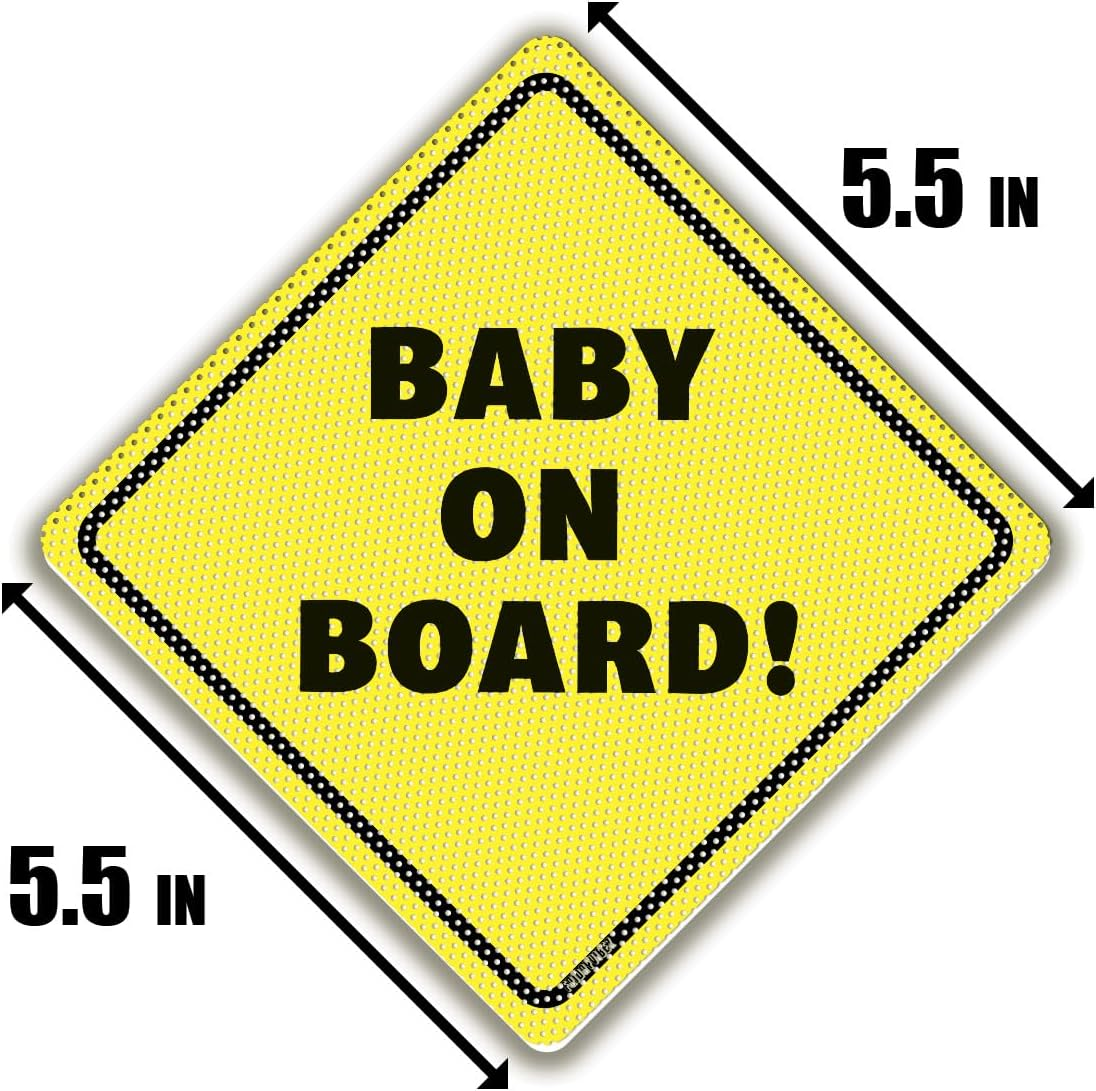 Baby on Board Sticker Sign - Essential for Cars - 2 Pack, 5.5" by 5.5" - Bright Yellow and See-Through on Window - Best Safety Signs - No Need for Suction Cup or Magnet - Durable and Strong Adhesive image number 1