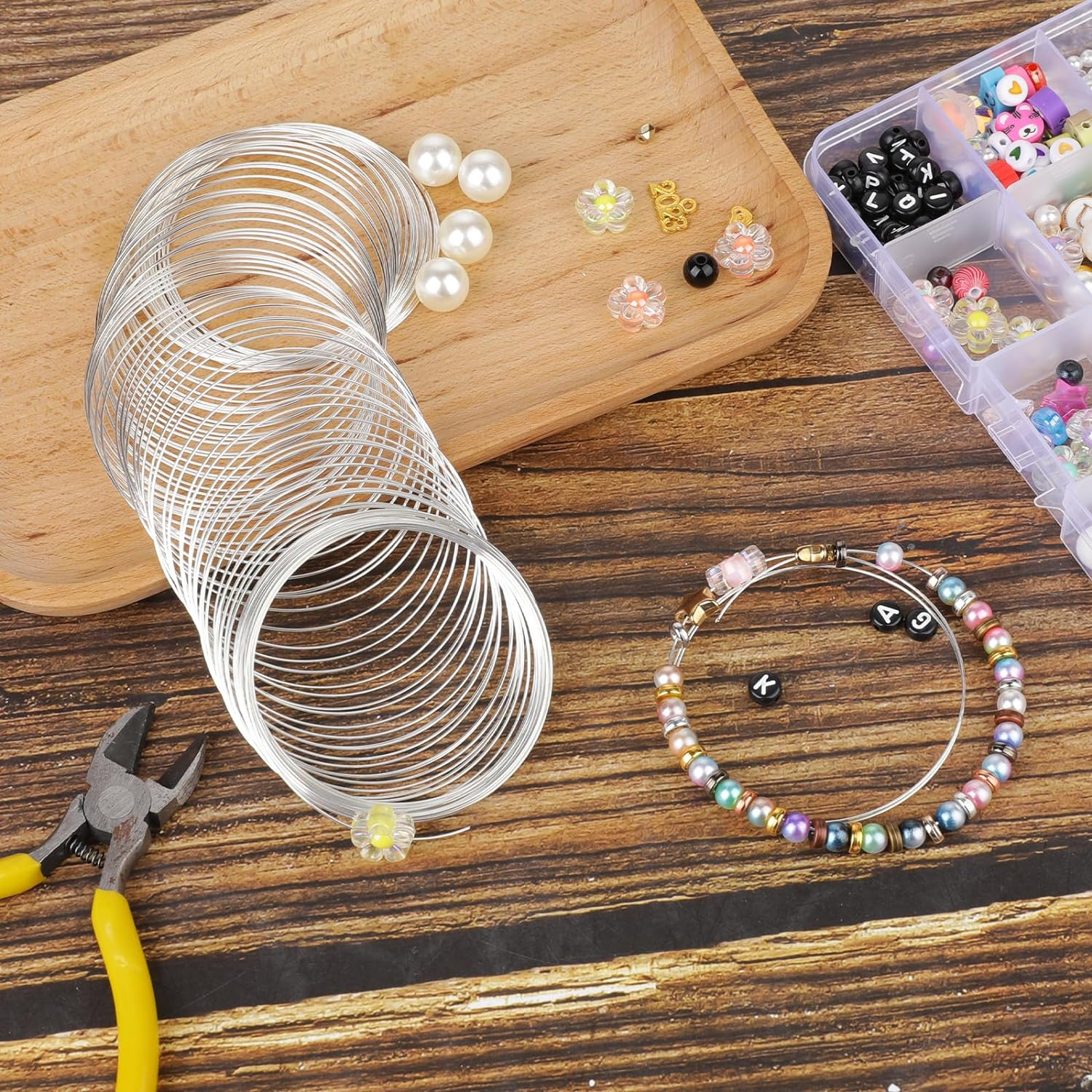 100 Loop Memory Wire for Beads Jewelry Making - Silver Steel Wire for Bracelet and DIY Crafts image number 2