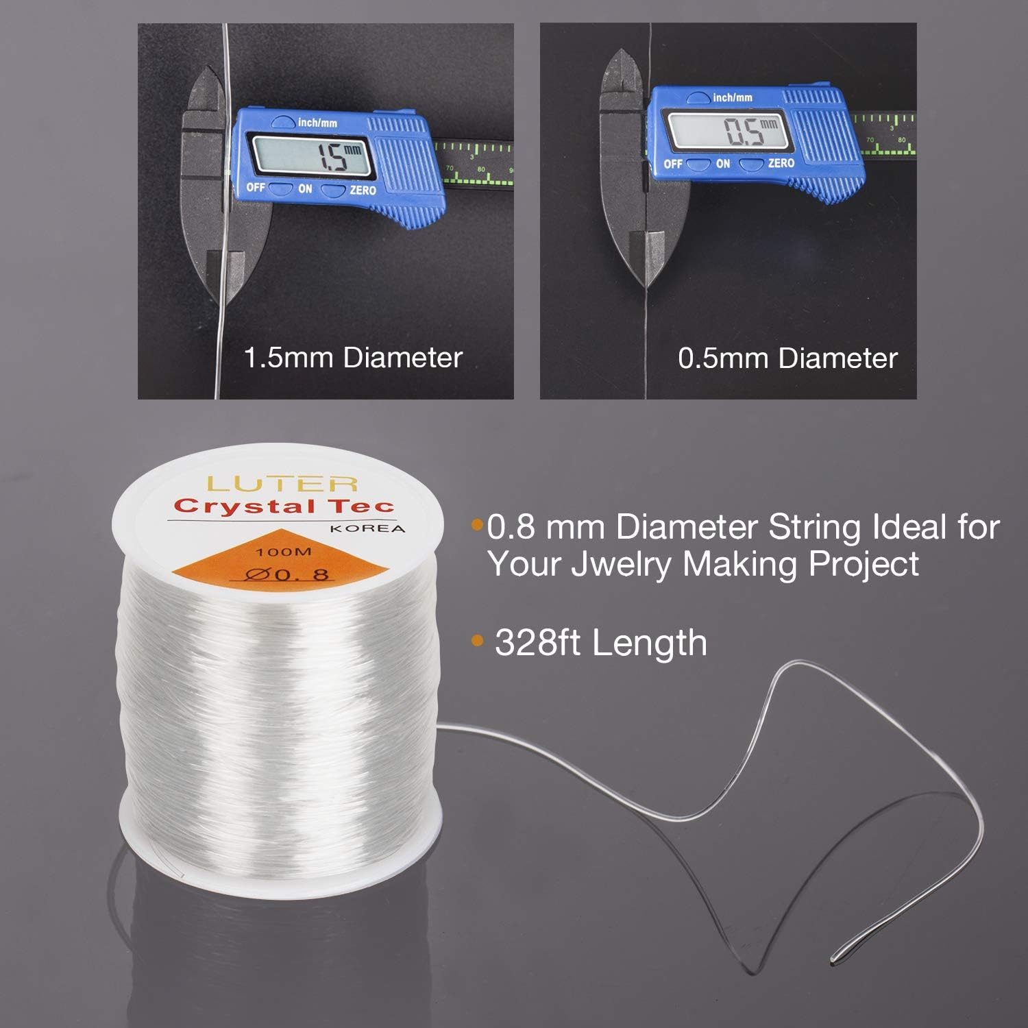 Luter 0.8Mm Clear Bead Cord Crystal Elastic Stretchy Bracelet String for Jewelry Making Necklace Bracelet Beading Thread(328Ft) image number 3